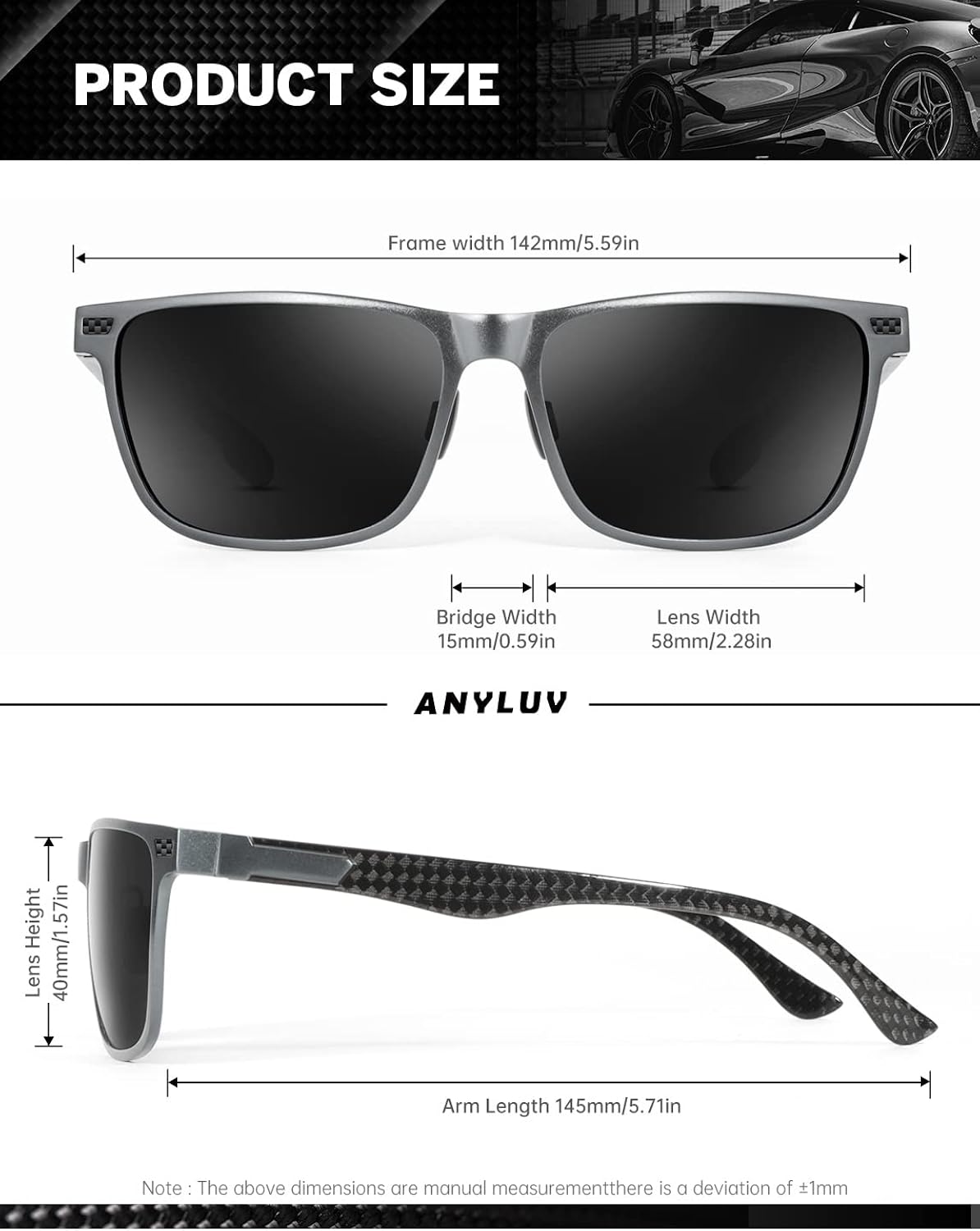 ANYLUV Polarized Upgraded Carbon Fiber Temple Sunglasses for Men Lightweight Square Mens Sunglasses Fishing UV Protection - Image 6