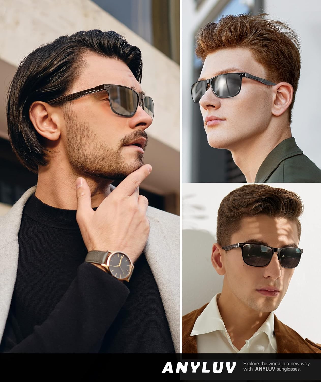 ANYLUV Polarized Upgraded Carbon Fiber Temple Sunglasses for Men Lightweight Square Mens Sunglasses Fishing UV Protection - Image 2