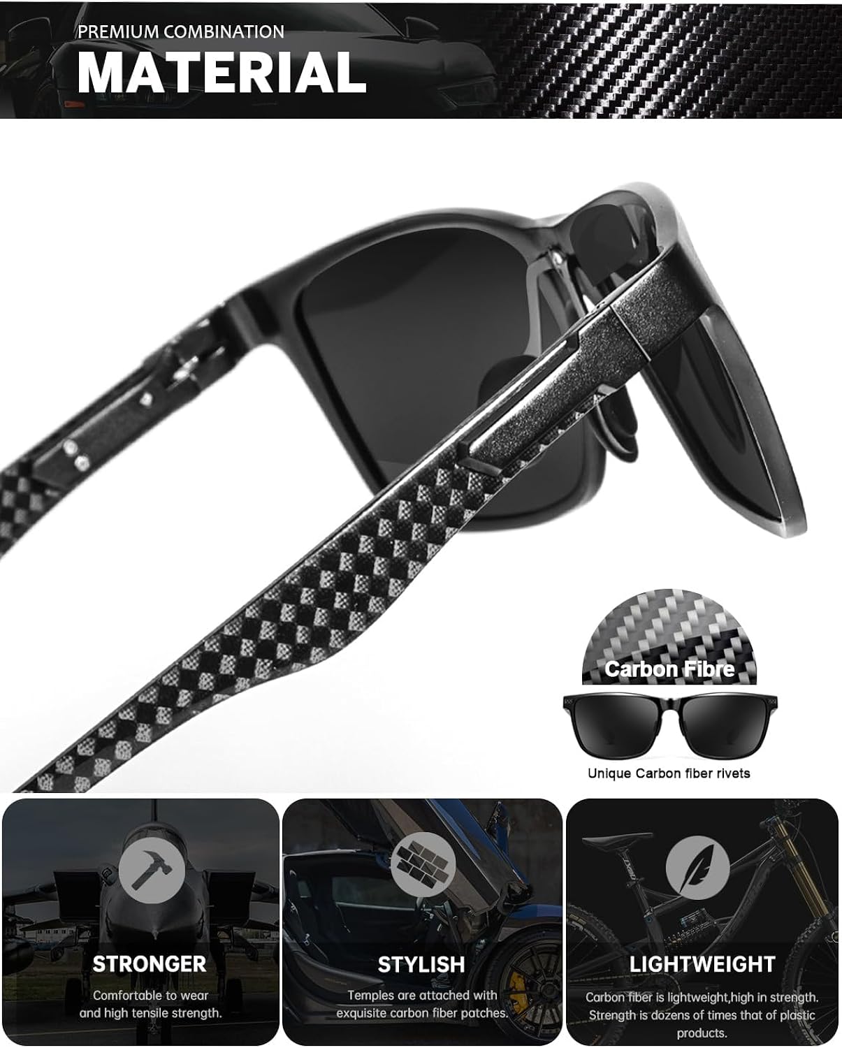 ANYLUV Polarized Upgraded Carbon Fiber Temple Sunglasses for Men Lightweight Square Mens Sunglasses Fishing UV Protection - Image 3