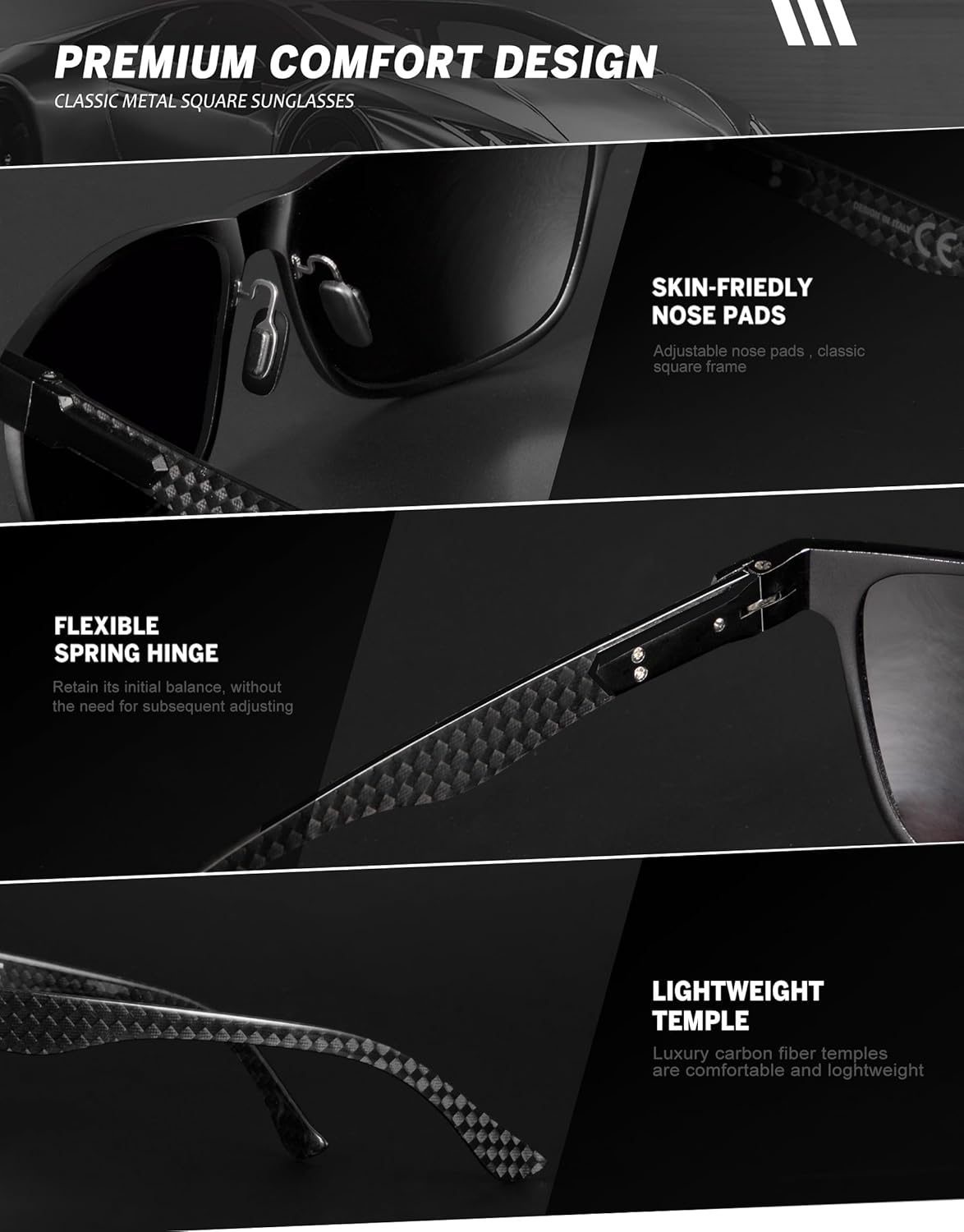 ANYLUV Polarized Upgraded Carbon Fiber Temple Sunglasses for Men Lightweight Square Mens Sunglasses Fishing UV Protection - Image 4