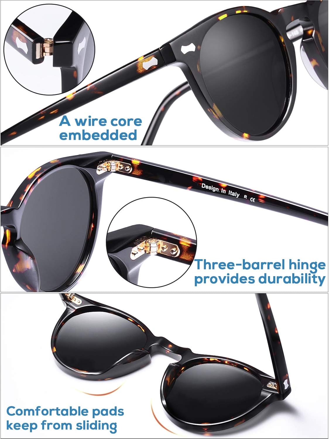 CARFIA Vintage Polarized Sunglasses for Men UV400 Protection Retro Fashion Eyewear Hand-crafted Acetate Frame CA5288L - Image 5
