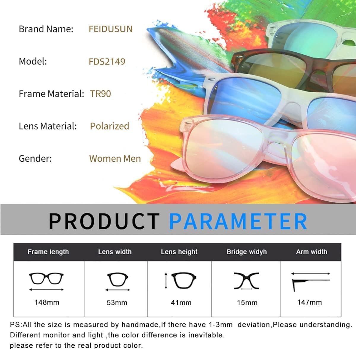 FEIDUSUN Sunglasses Men Polarized Sunglasses for Mens and Womens,Black Retro Sun Glasses Driving Fishing UV Protection - Image 3