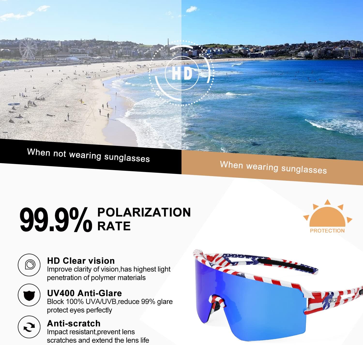 FMY Polarized Cycling Glasses Sports Sunglasses,UV400 Protection Eyewear Baseball Running Fishing for Men Women Youth - Image 3