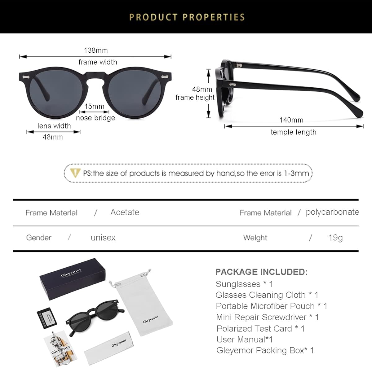 Gleyemor Vintage Polarized Sunglasses for Men Round Sunglasses UV400 Protection Retro Hand-crafted Acetate Frame - Image 6