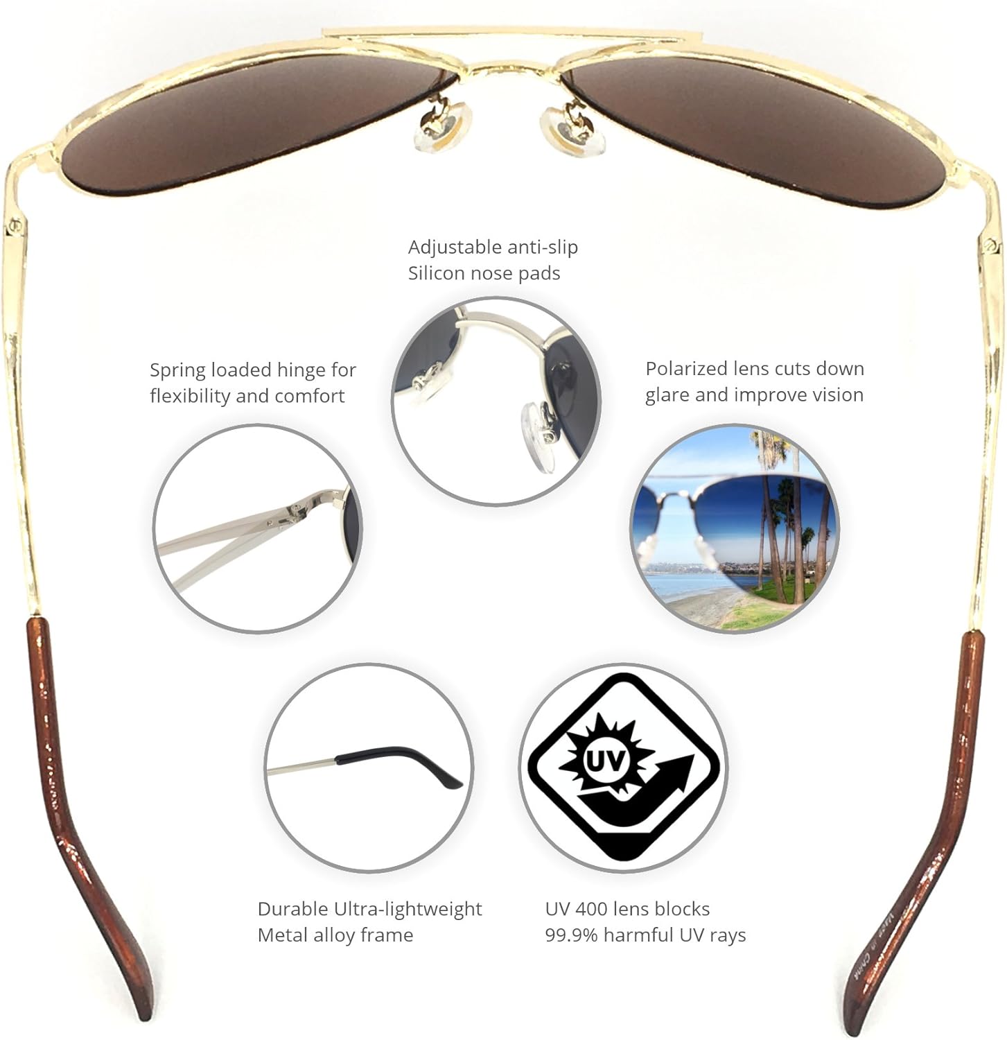 J+S Premium Military Style Classic Aviator Sunglasses, Polarized, 100% UV protection - Image 3