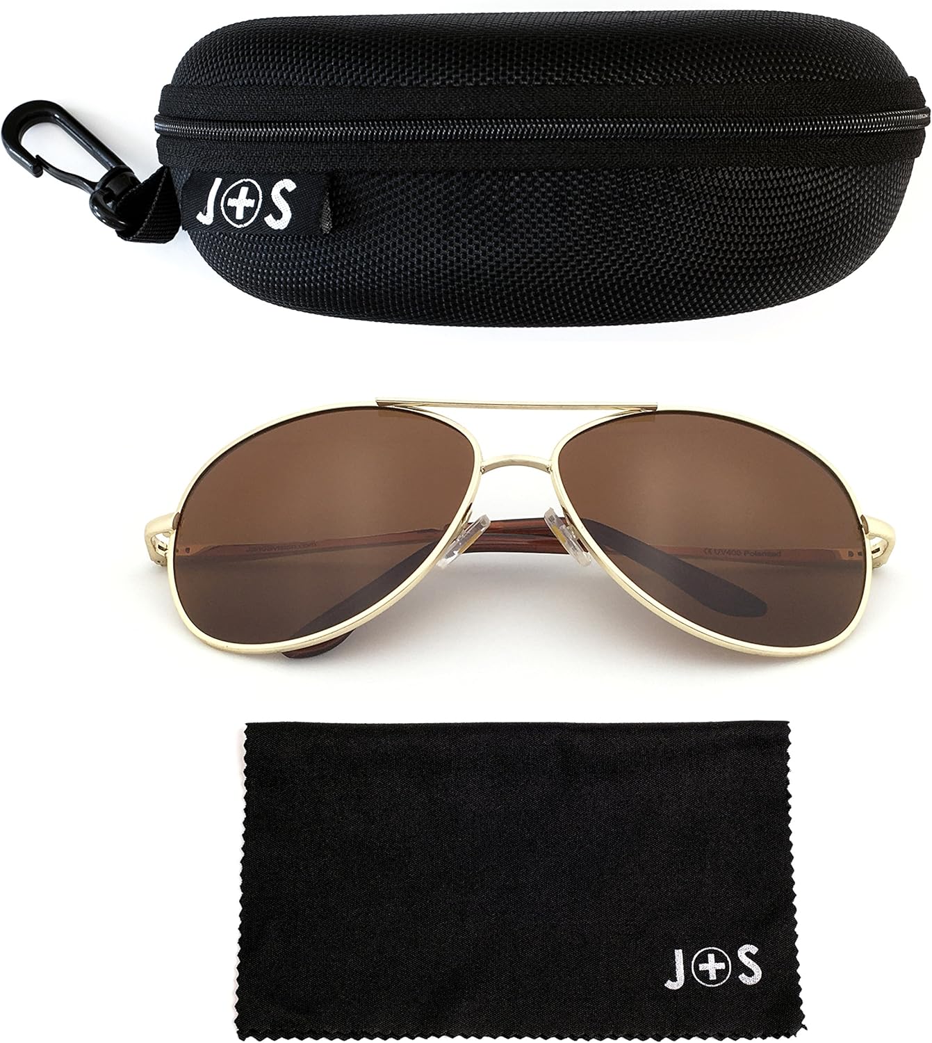 J+S Premium Military Style Classic Aviator Sunglasses, Polarized, 100% UV protection - Image 2