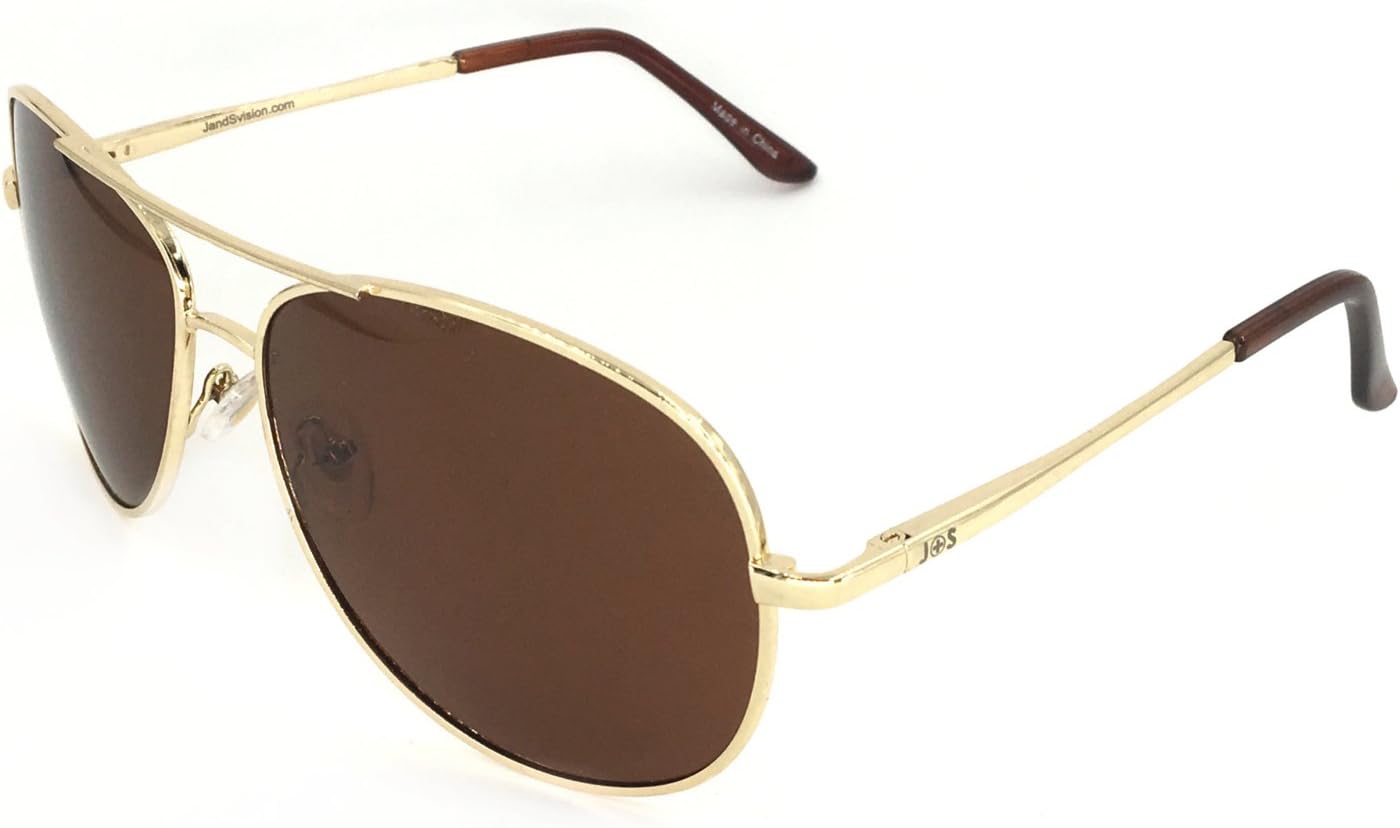 J+S Premium Military Style Classic Aviator Sunglasses, Polarized, 100% UV protection