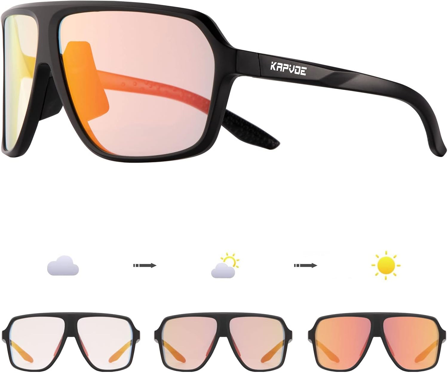 KAPVOE Photochromic Cycling Glasses for Men Women Sports Sunglasses MTB Biking Sunglasses UV Protection