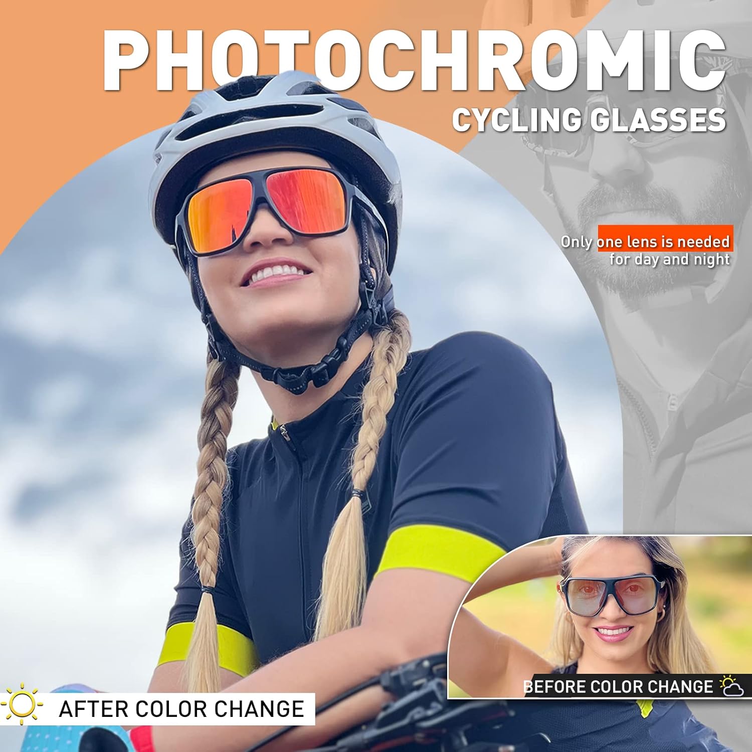 KAPVOE Photochromic Cycling Glasses for Men Women Sports Sunglasses MTB Biking Sunglasses UV Protection - Image 2