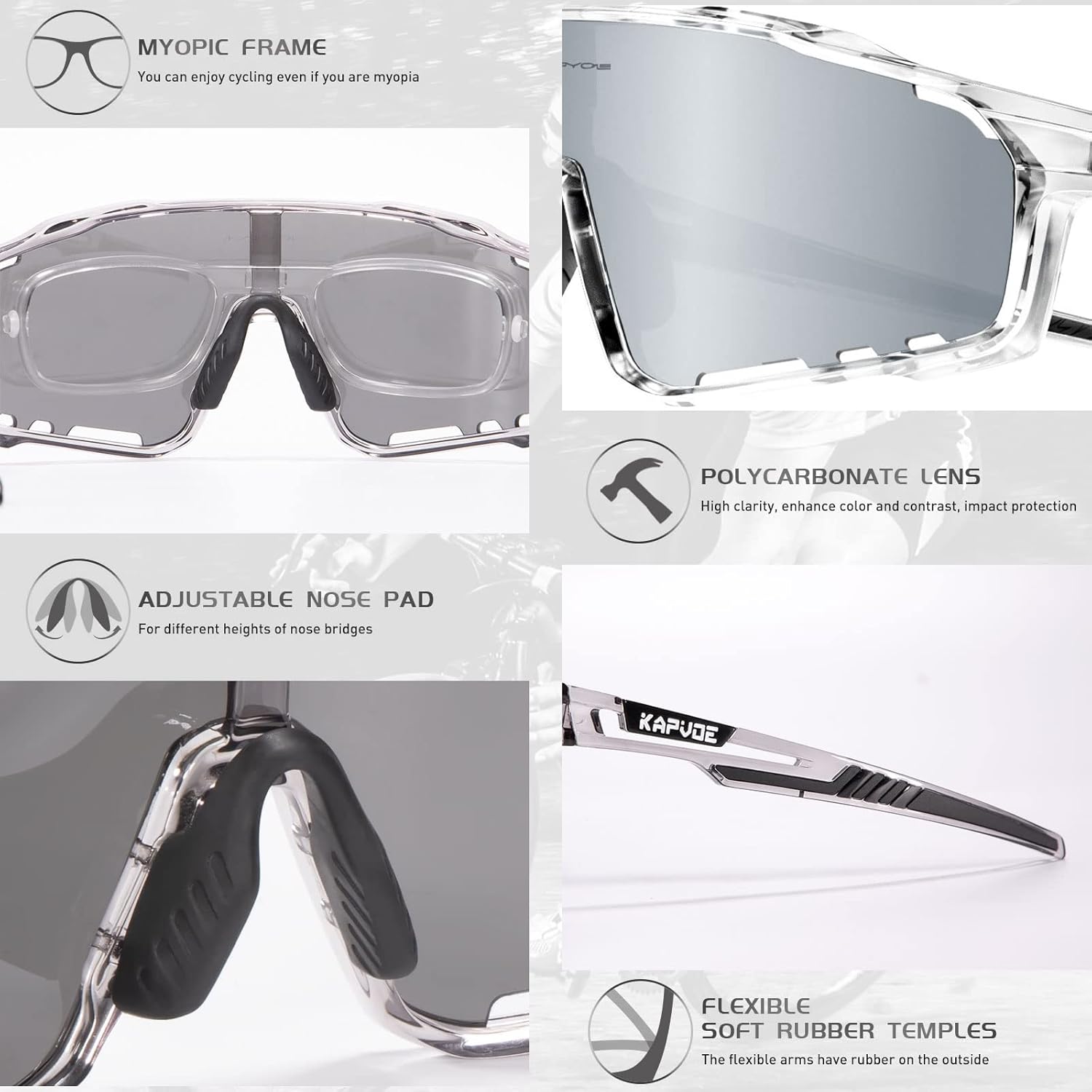 KAPVOE Polarized Cycling Glasses For Men Women Mountain Bike Glasses MTB Riding Glasses TR90 Sport Sunglasses Running Bicycle - Image 5