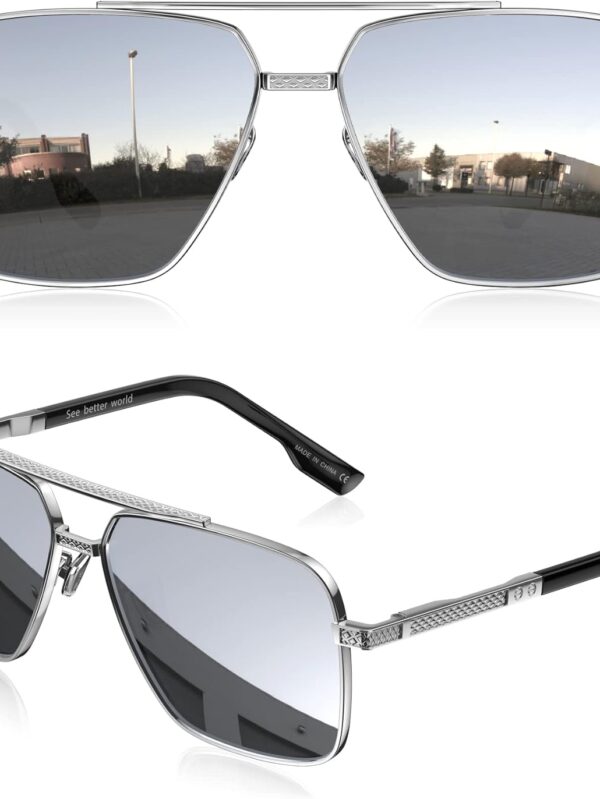 LUENX Aviator Sunglasses for Men, Trendy Retro Oversized Rectangular Frame UV400 Protection