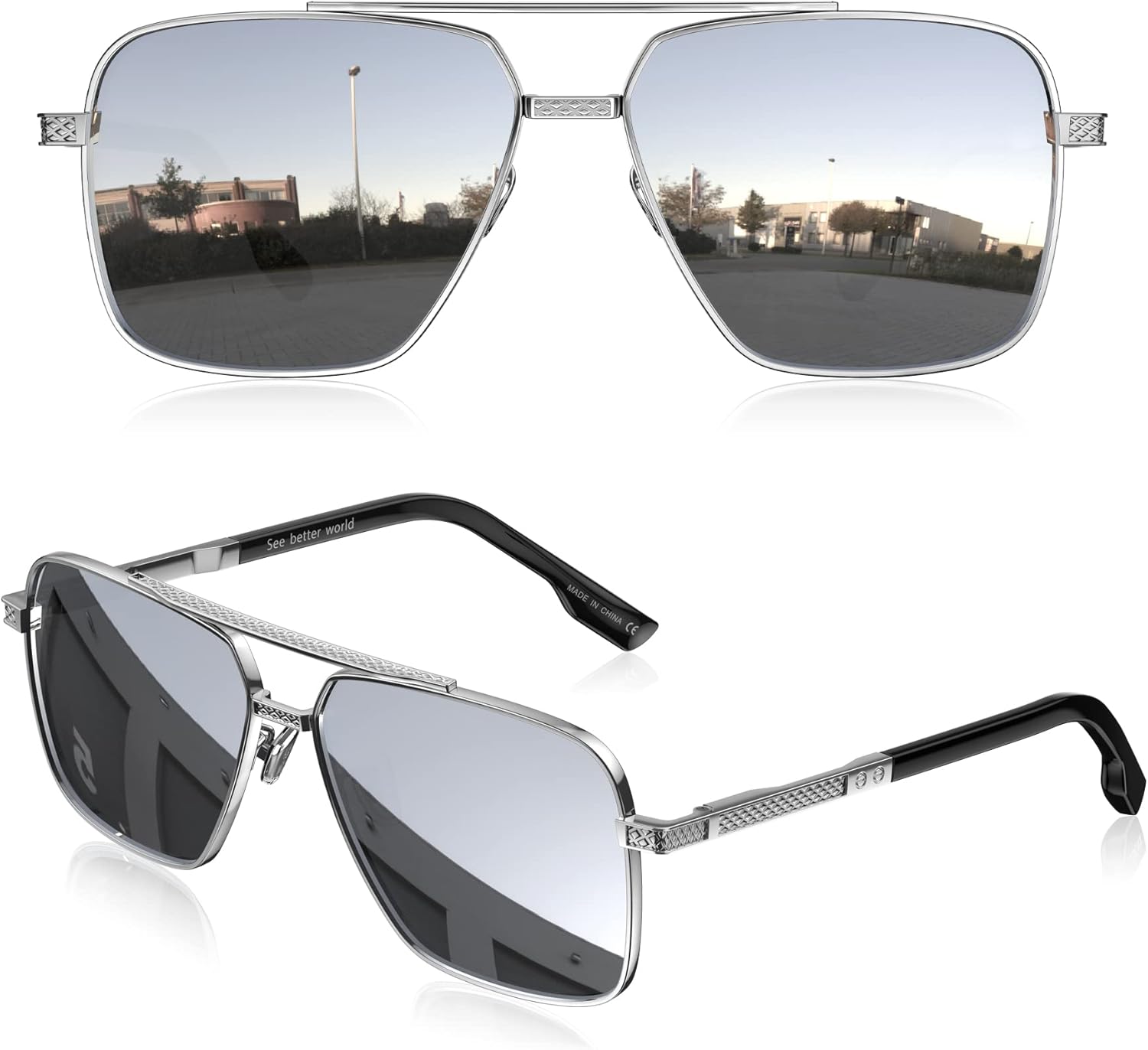 LUENX Aviator Sunglasses for Men, Trendy Retro Oversized Rectangular Frame UV400 Protection