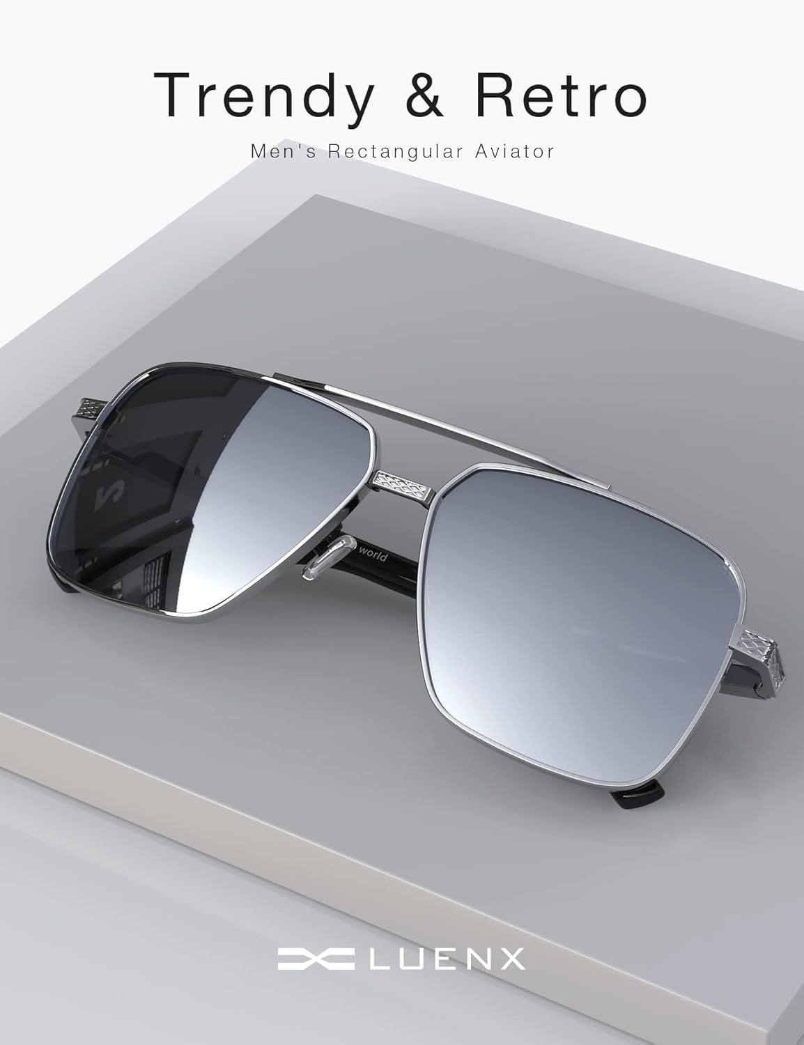 LUENX Aviator Sunglasses for Men, Trendy Retro Oversized Rectangular Frame UV400 Protection - Image 7