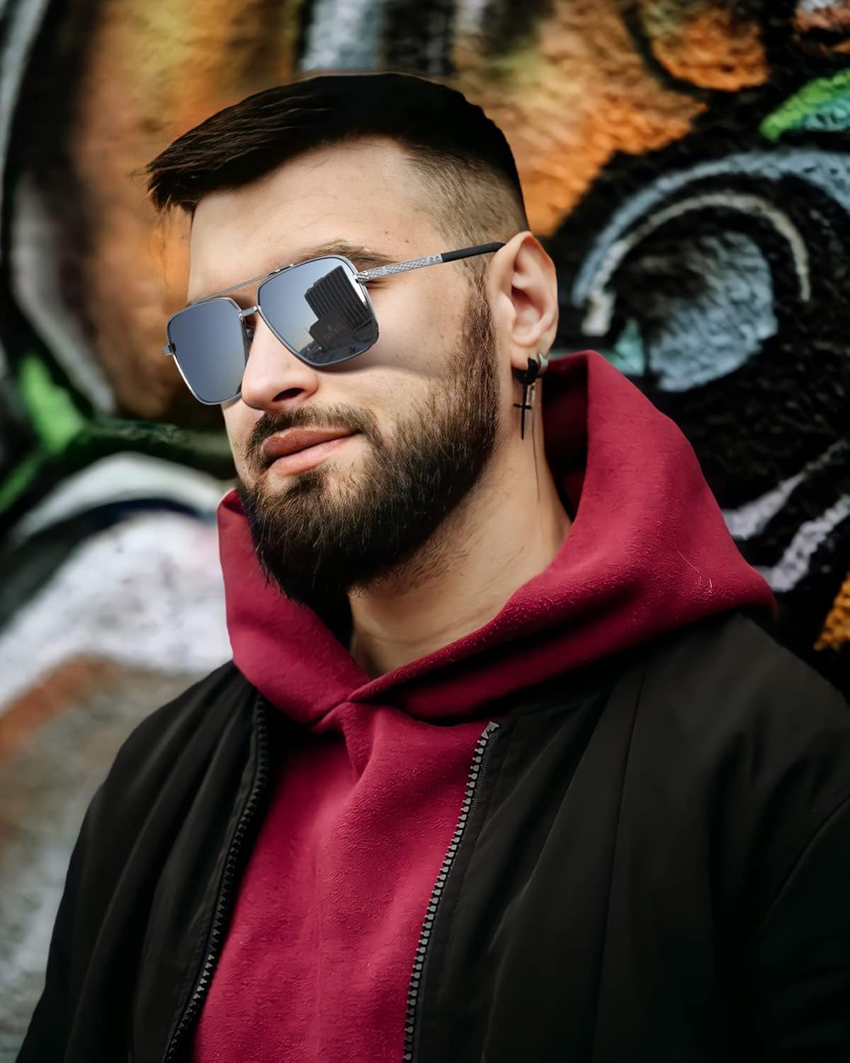 LUENX Aviator Sunglasses for Men, Trendy Retro Oversized Rectangular Frame UV400 Protection - Image 2