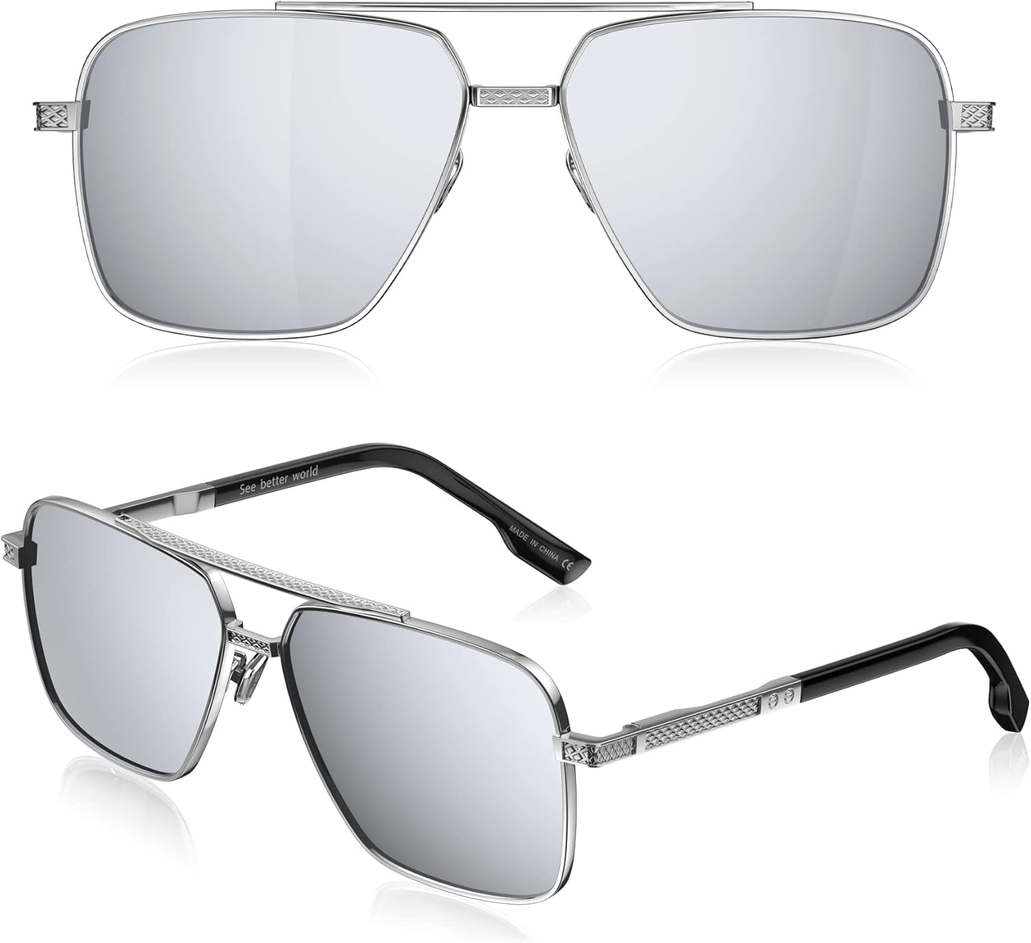 LUENX Aviator Sunglasses for Men, Trendy Retro Oversized Rectangular Frame UV400 Protection - Image 9