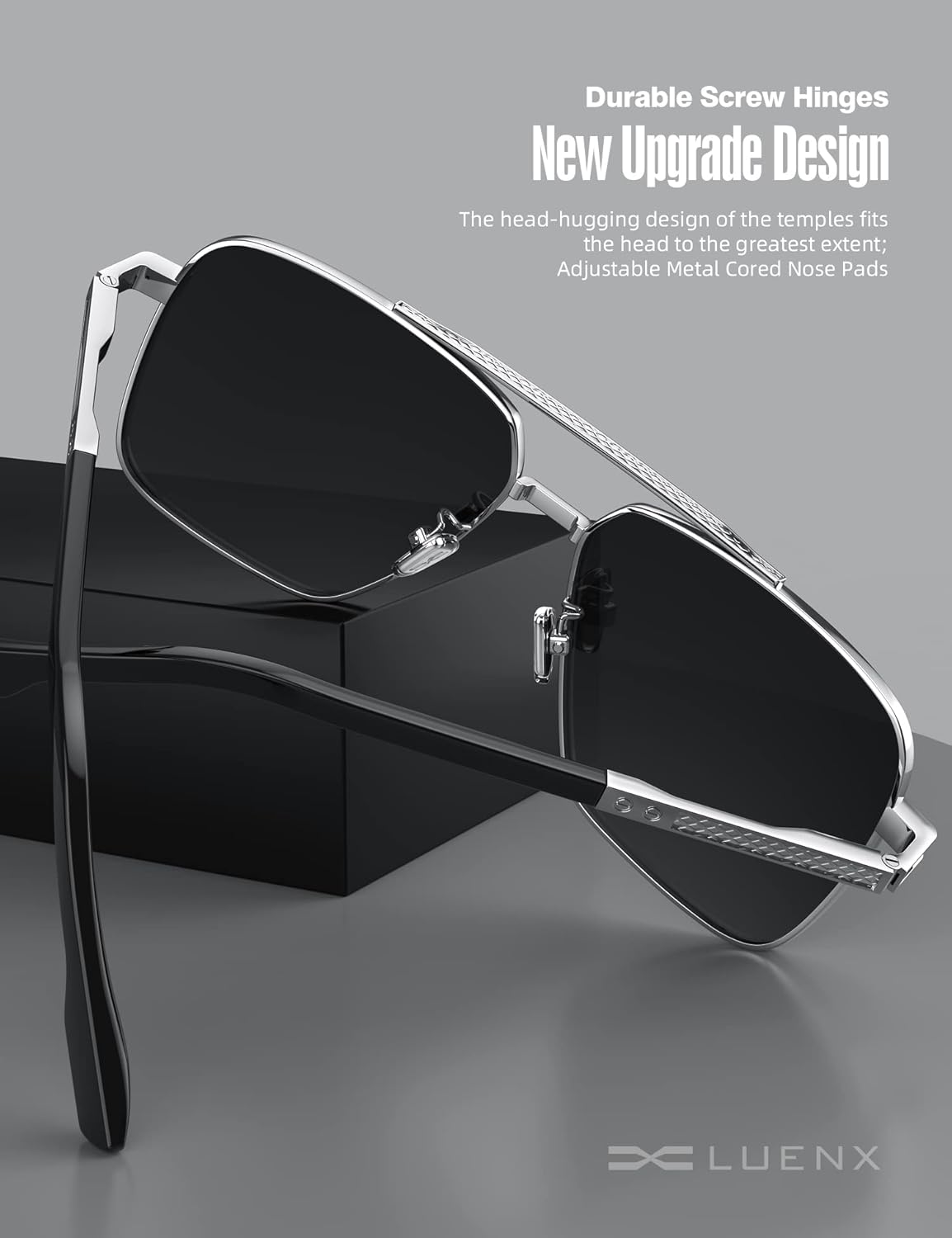 LUENX Aviator Sunglasses for Men, Trendy Retro Oversized Rectangular Frame UV400 Protection - Image 3