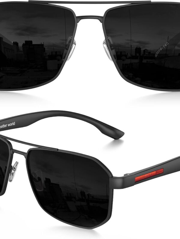 LUENX Aviator Sunglasses for Men Square Polarized Polygon Lens - UV 400 Protection with Accessories
