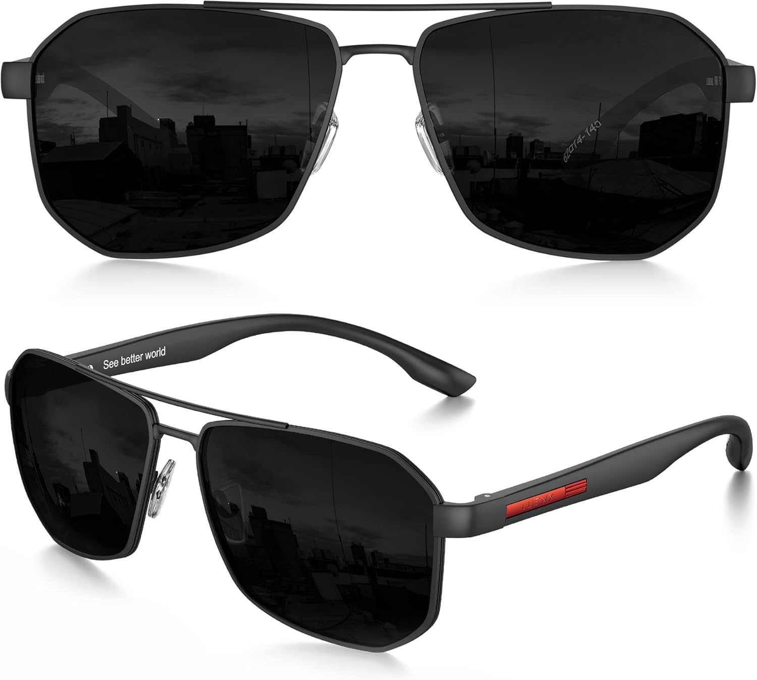 LUENX Aviator Sunglasses for Men Square Polarized Polygon Lens - UV 400 Protection with Accessories