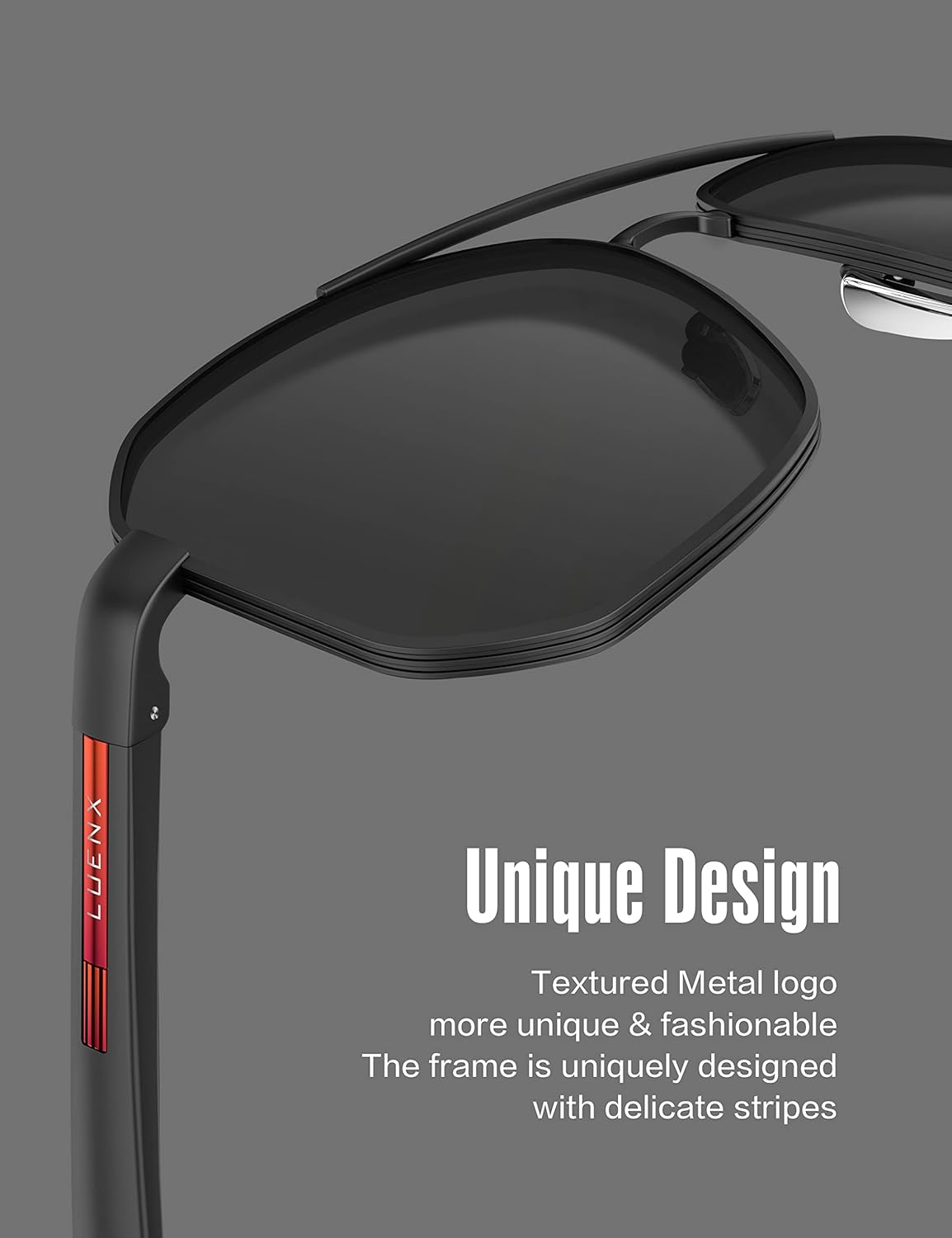 LUENX Aviator Sunglasses for Men Square Polarized Polygon Lens - UV 400 Protection with Accessories - Image 4