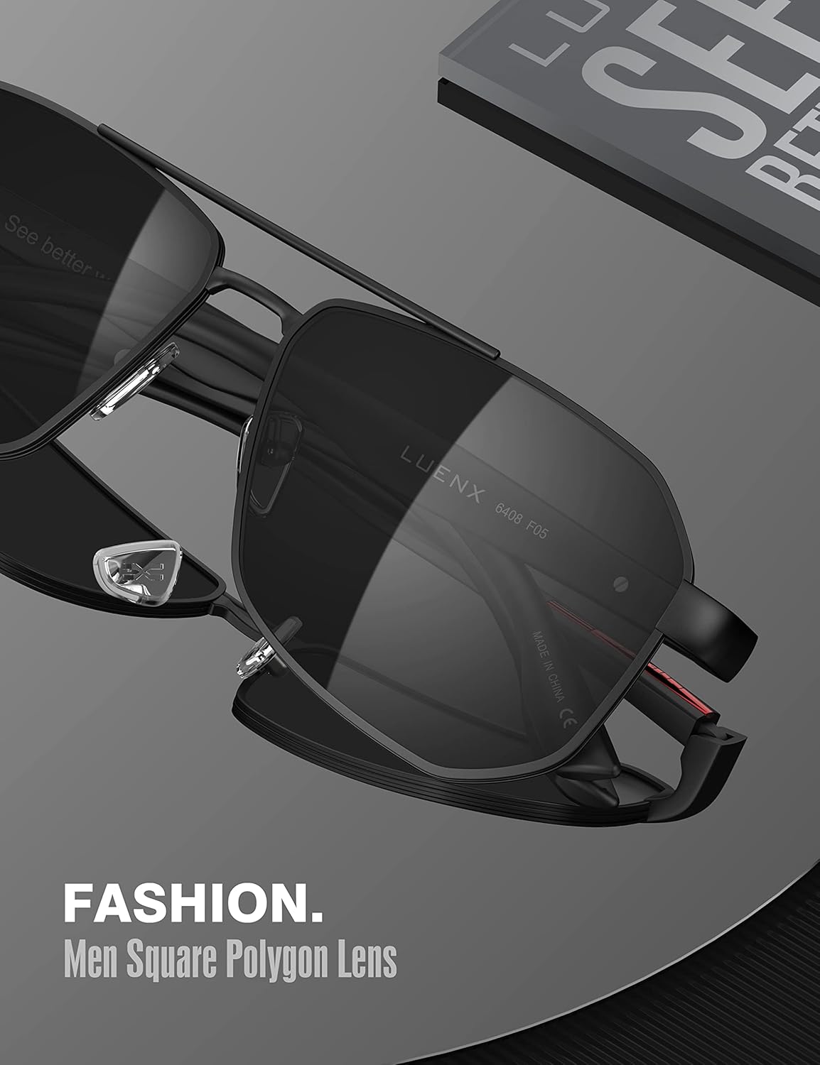 LUENX Aviator Sunglasses for Men Square Polarized Polygon Lens - UV 400 Protection with Accessories - Image 3