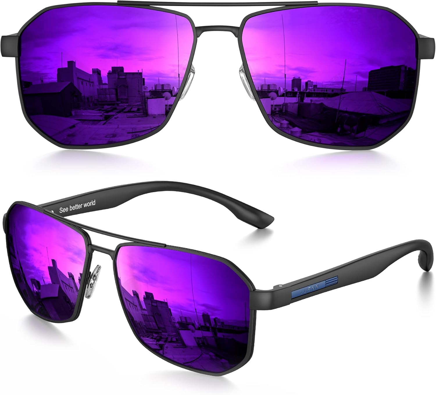 LUENX Aviator Sunglasses for Men Square Polarized Polygon Lens - UV 400 Protection with Accessories - Image 9
