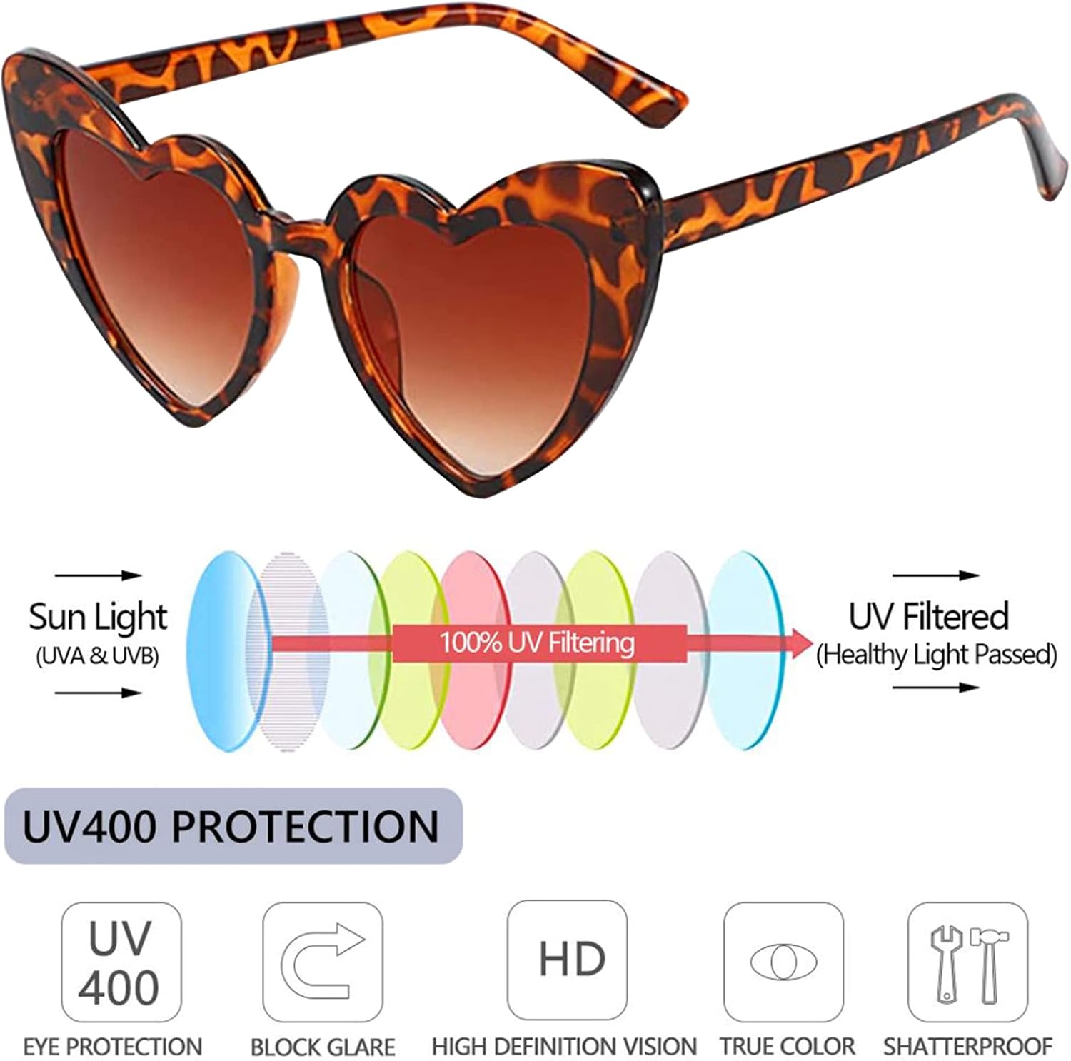 PinPure Heart Shaped Sunglasses for Women,Trendy Love Eyeglasses,Retro Sunglasses With Portable Scratch-Resistant Glasses Bag - Image 3