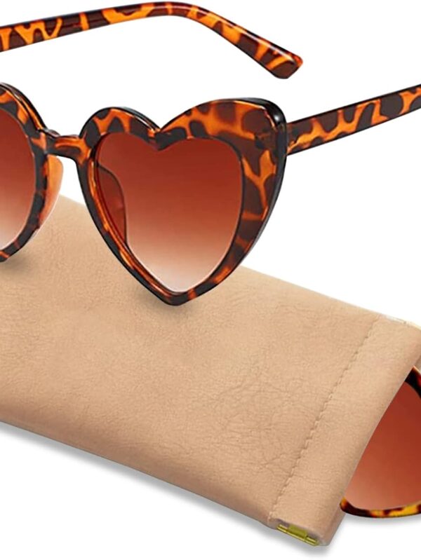 PinPure Heart Shaped Sunglasses for Women,Trendy Love Eyeglasses,Retro Sunglasses With Portable Scratch-Resistant Glasses Bag
