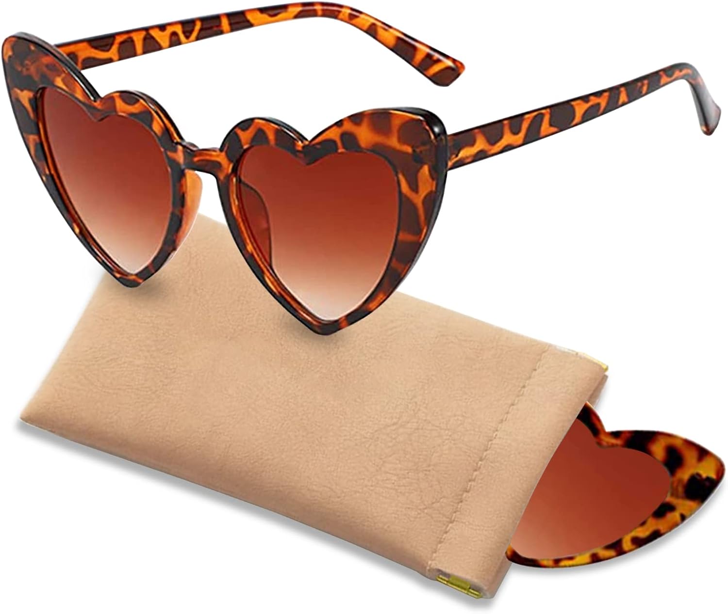 PinPure Heart Shaped Sunglasses for Women,Trendy Love Eyeglasses,Retro Sunglasses With Portable Scratch-Resistant Glasses Bag