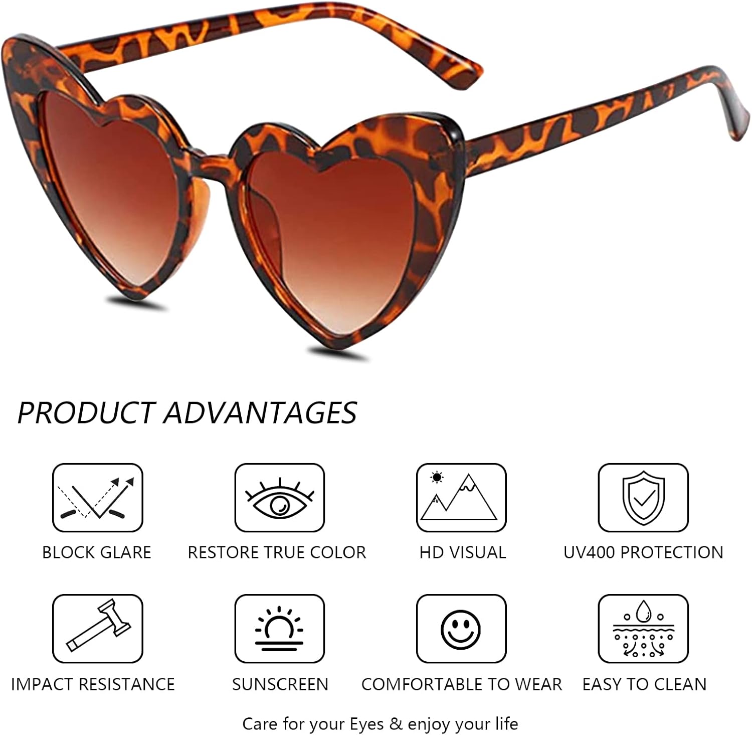 PinPure Heart Shaped Sunglasses for Women,Trendy Love Eyeglasses,Retro Sunglasses With Portable Scratch-Resistant Glasses Bag - Image 2