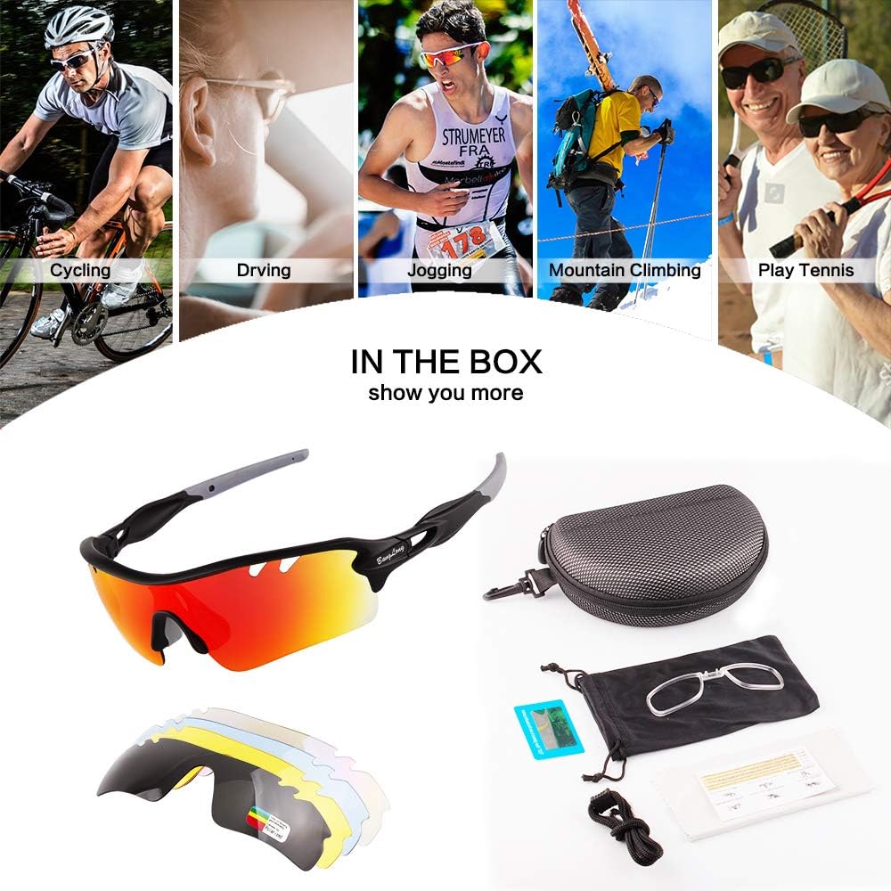 Polarized Sports Sunglasses Cycling Sun Glasses for Men Women with 5 Interchangeable Lenes for Running Baseball Golf Driving - Image 7