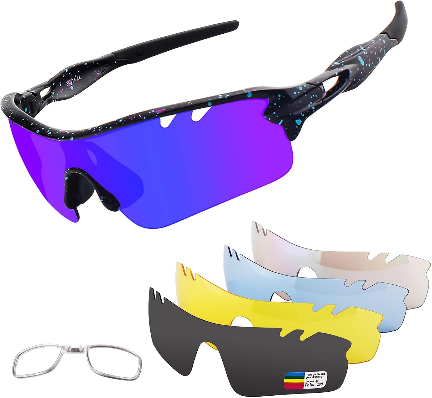 Polarized Sports Sunglasses Cycling Sun Glasses for Men Women with 5 Interchangeable Lenes for Running Baseball Golf Driving - Image 8