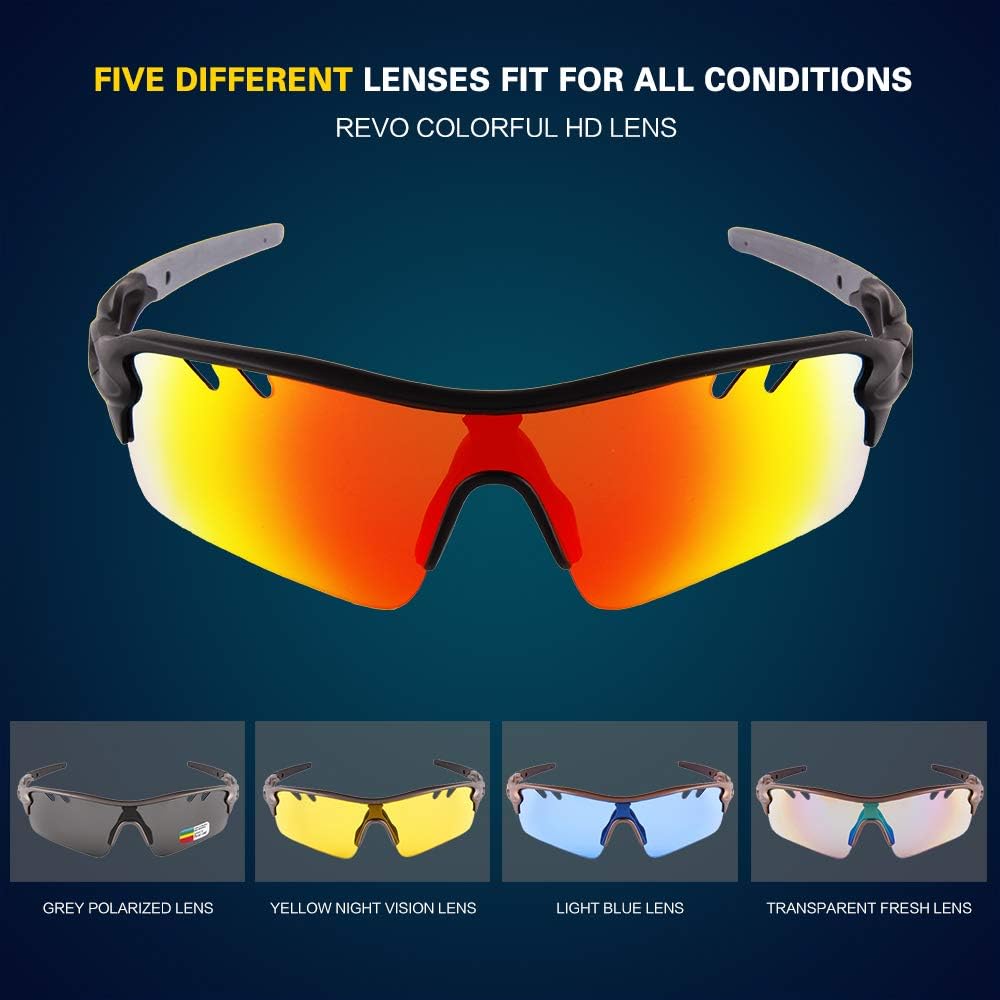 Polarized Sports Sunglasses Cycling Sun Glasses for Men Women with 5 Interchangeable Lenes for Running Baseball Golf Driving - Image 4