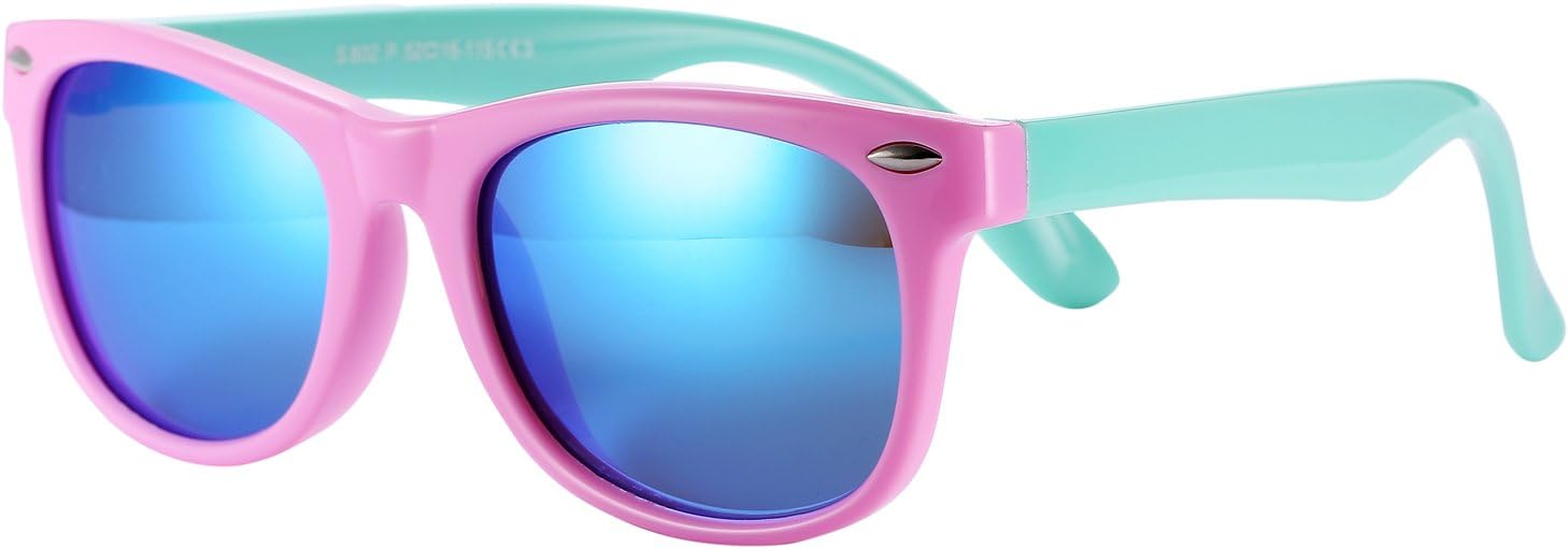 Pro Acme TPEE Rubber Flexible Kids Polarized Sunglasses for Baby and Children Age 3-10 (Pink Frame\/Blue Mirrored Lens)