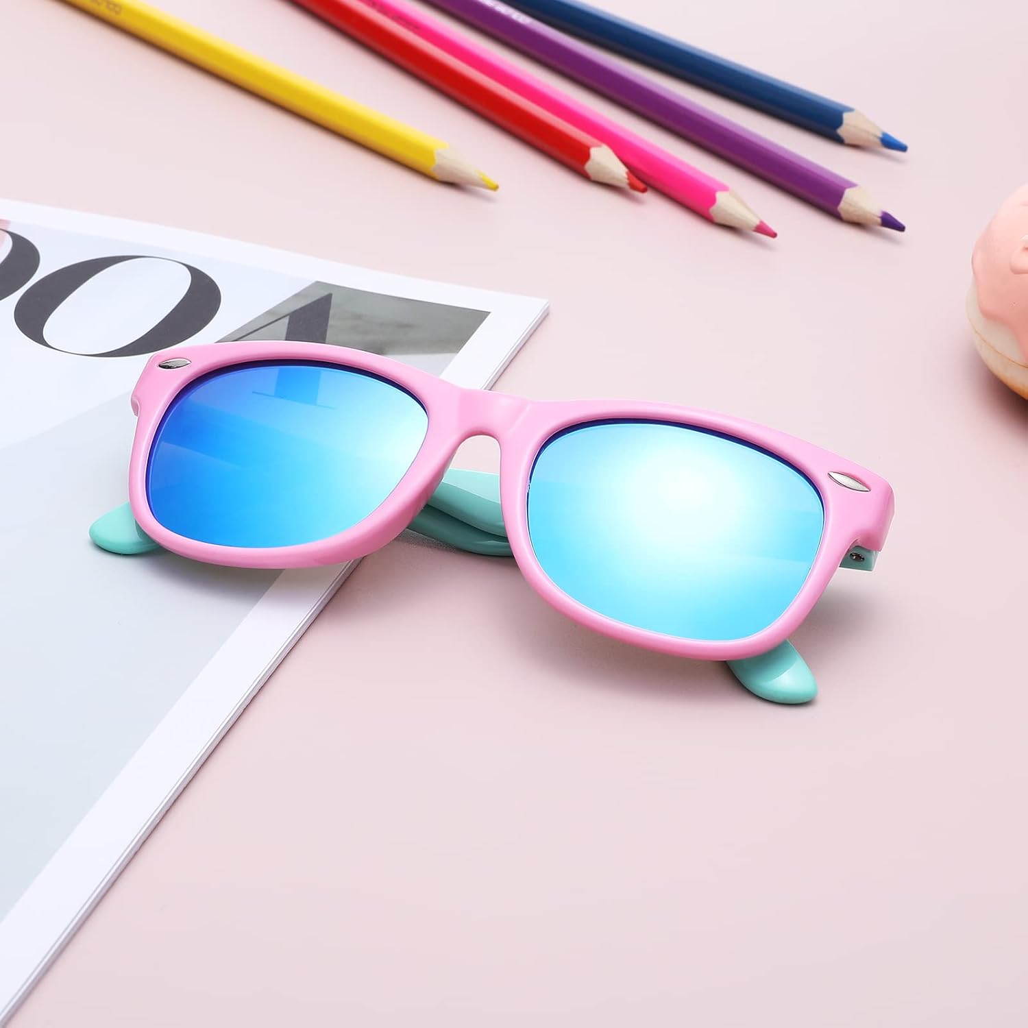 Pro Acme TPEE Rubber Flexible Kids Polarized Sunglasses for Baby and Children Age 3-10 (Pink Frame\/Blue Mirrored Lens) - Image 3