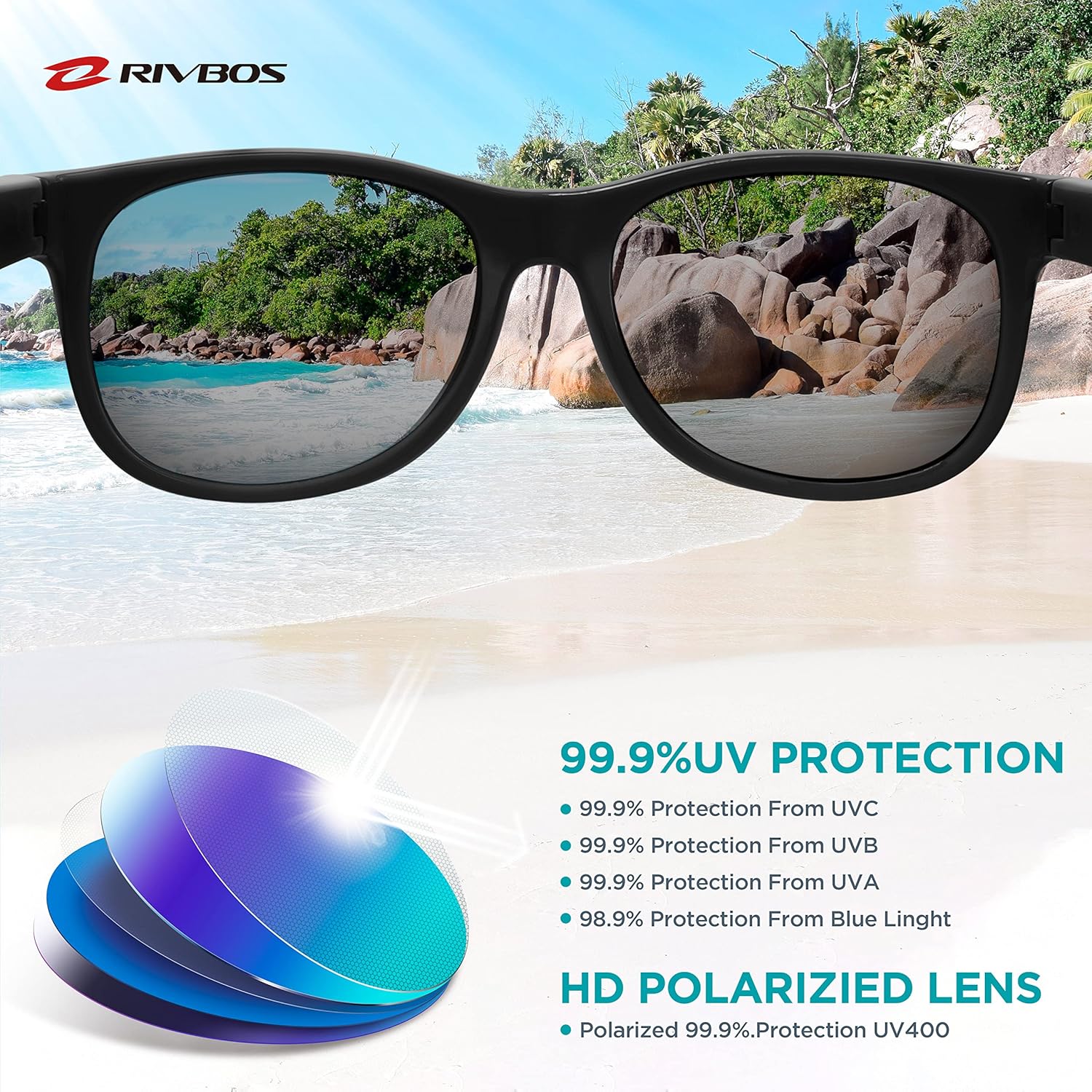 RIVBOS Kids Sunglasses Polarized UV Protection Flexible Rubber Glasses Shades with Strap for Boys Girls RBK004 - Image 3