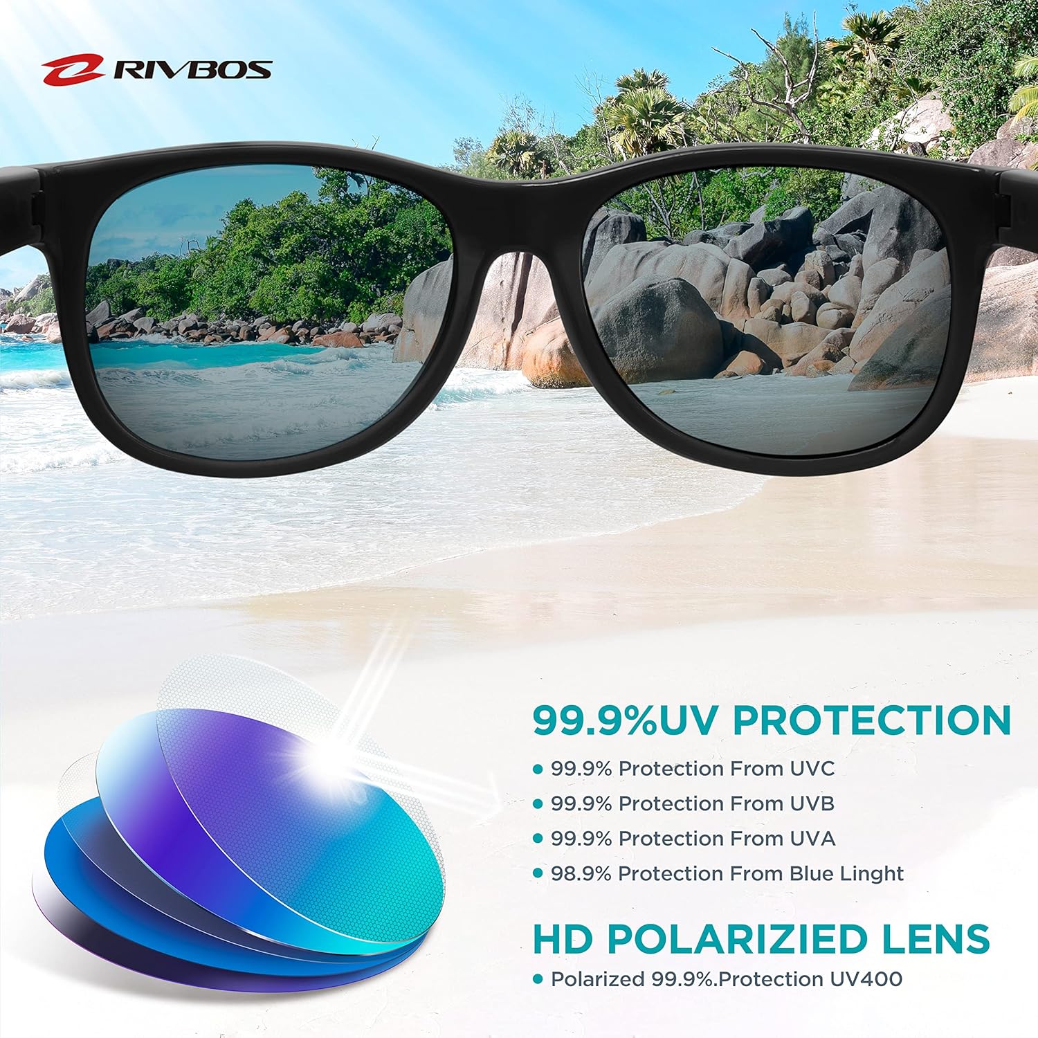 RIVBOS Kids Sunglasses Polarized UV Protection Flexible Rubber Glasses Shades with Strap for Boys Girls RBK004 - Image 3