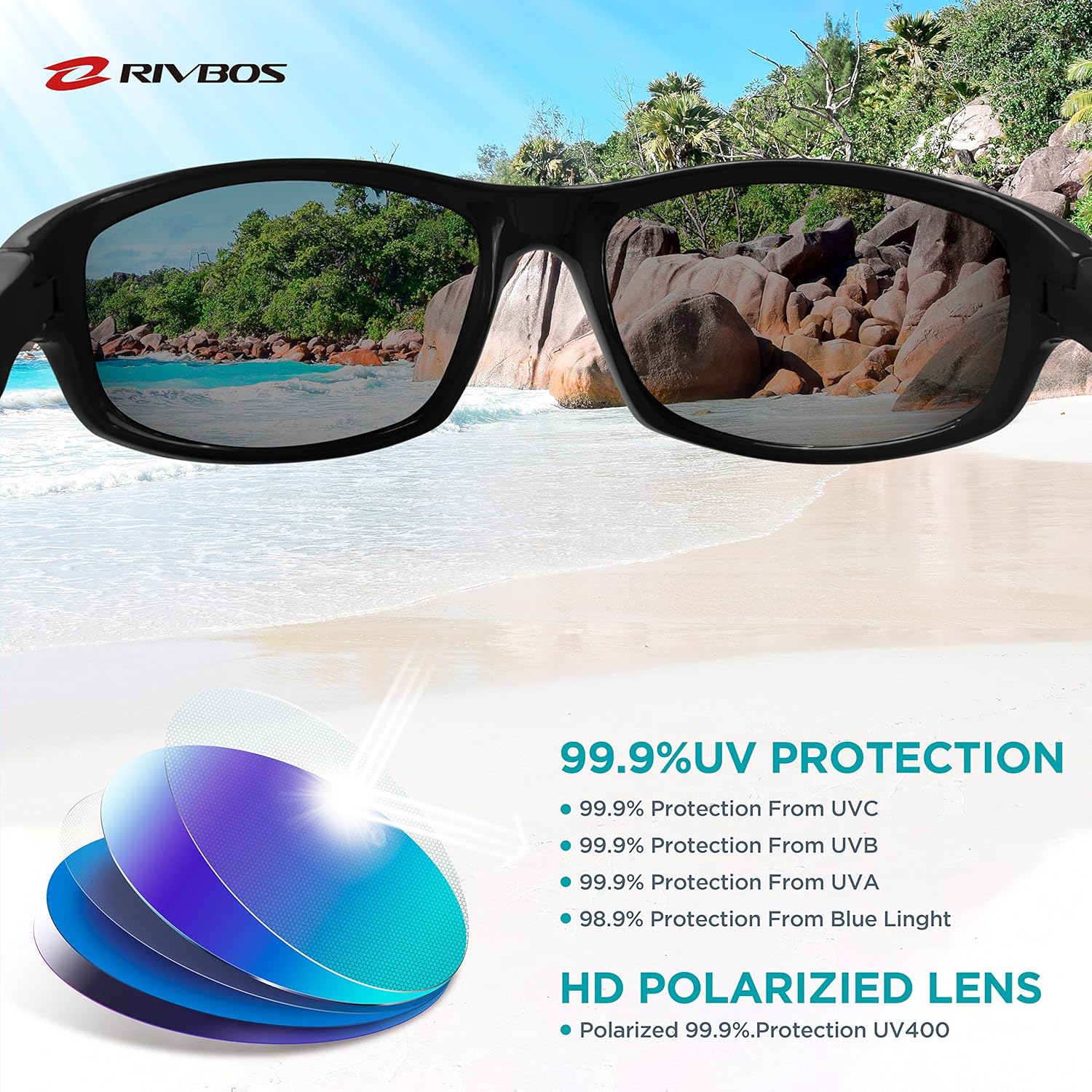 RIVBOS Kids Sunglasses with Strap Polarized UV Protection Flexible Rubber Shades for Boys Girls RBK003 - Image 3