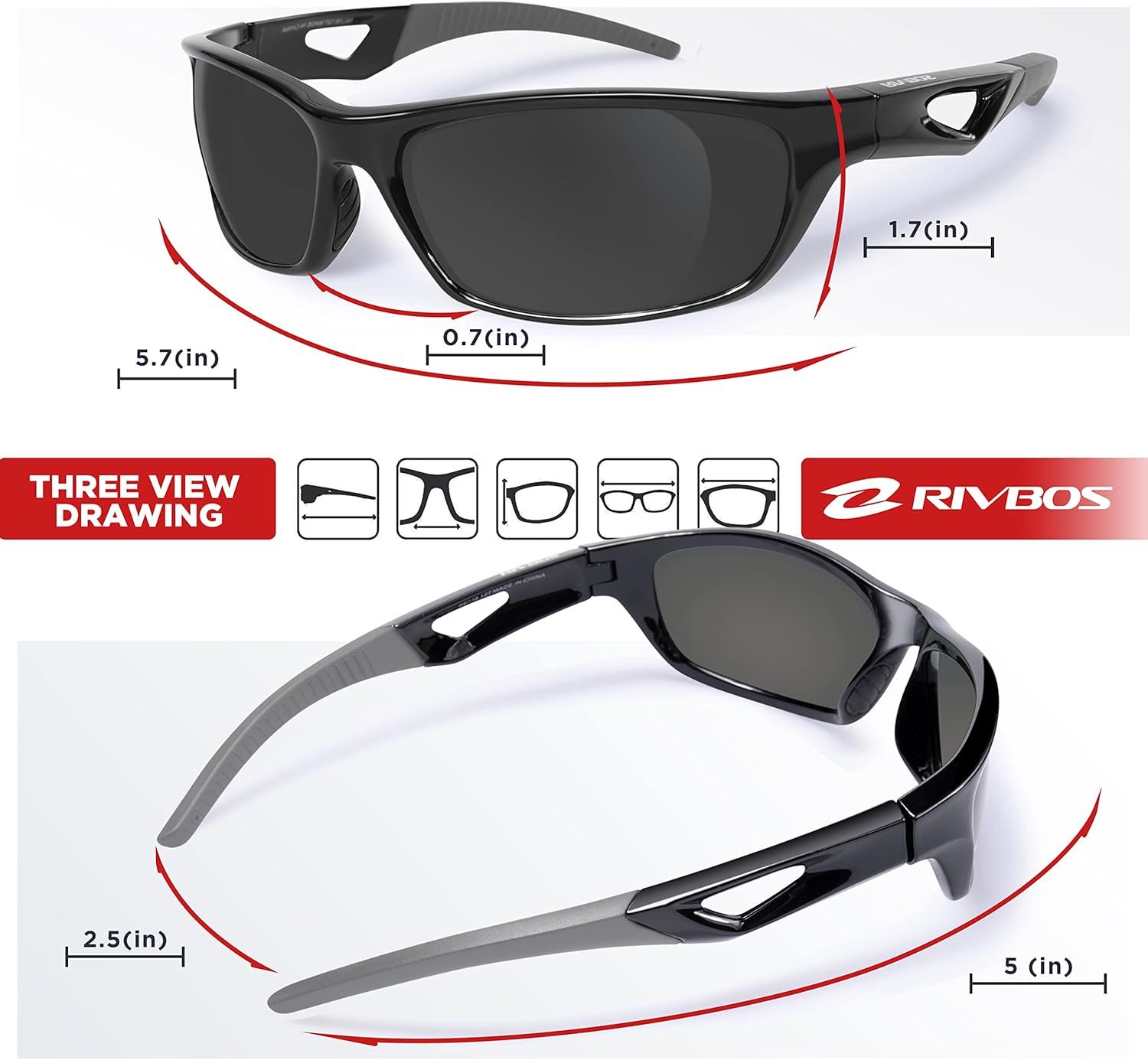 RIVBOS Polarized Sports Sunglasses Driving shades For Men TR90 Unbreakable Frame RB831 - Image 5