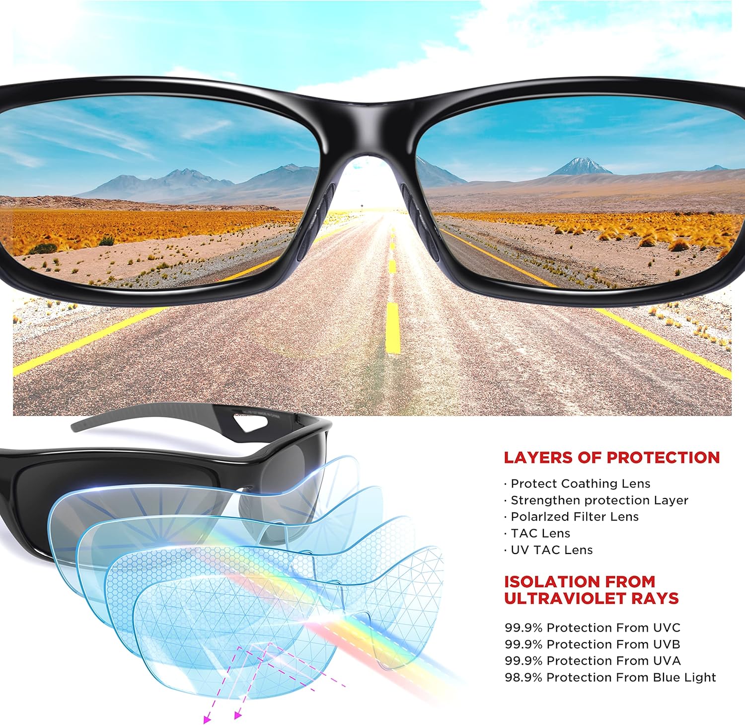 RIVBOS Polarized Sports Sunglasses Driving shades For Men TR90 Unbreakable Frame RB831 - Image 4