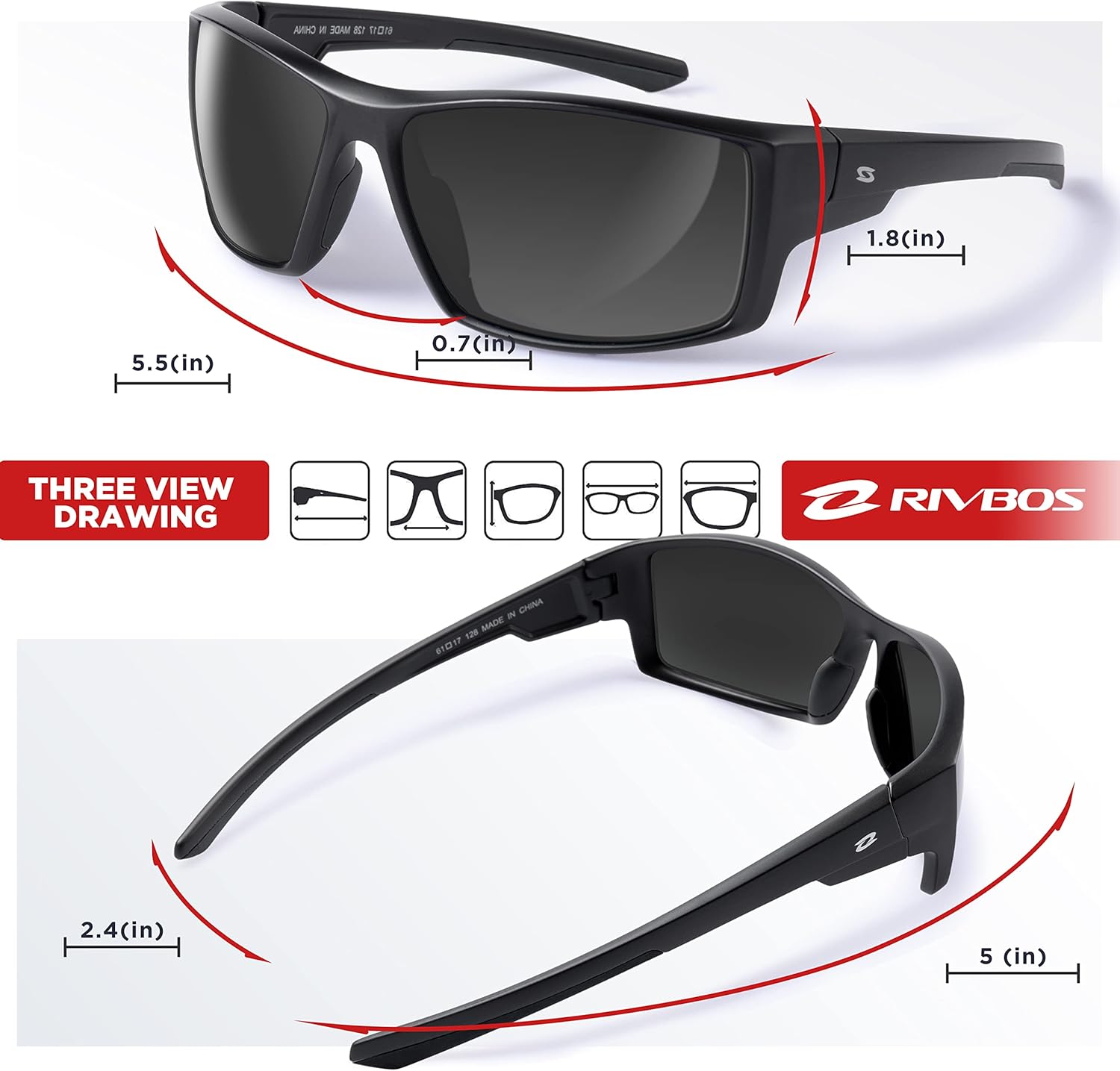 RIVBOS Polarized Sports Sunglasses Driving shades For Men TR90 Unbreakable Frame RBS861 - Image 5