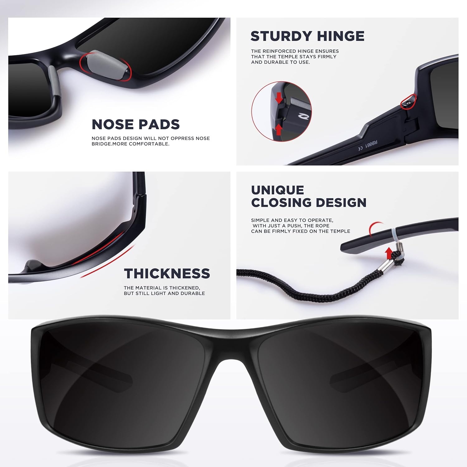 RIVBOS Polarized Sports Sunglasses Driving shades For Men TR90 Unbreakable Frame RBS861 - Image 3