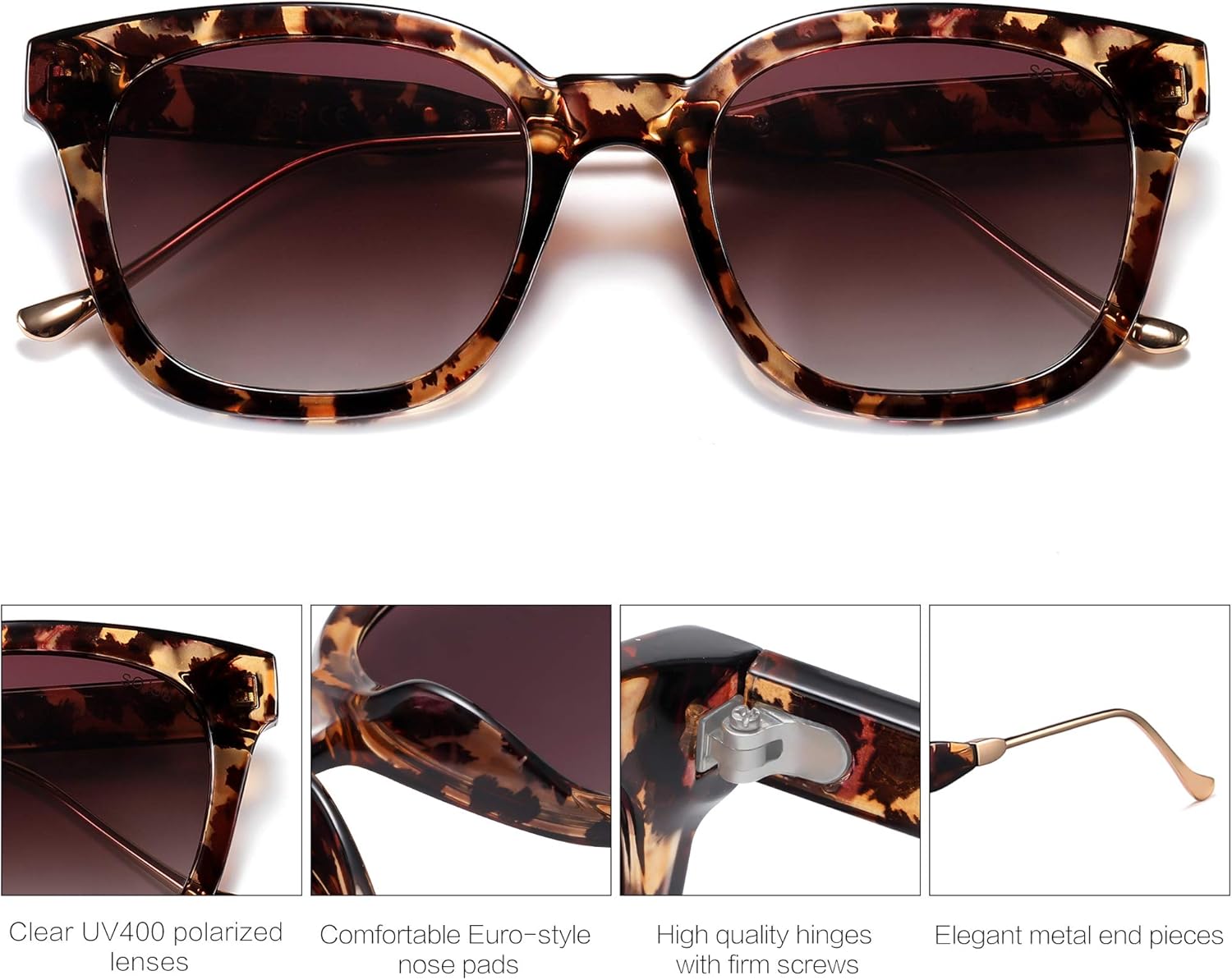 SOJOS Classic Square Polarized Sunglasses for Women Men Retro Trendy UV400 Sunnies SJ2050 - Image 3