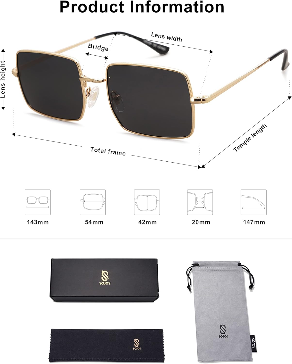 SOJOS Rectangle Polygon Polarized Sunglasses for Women Men Retro Classic Vintage Shades SJ1168 - Image 5