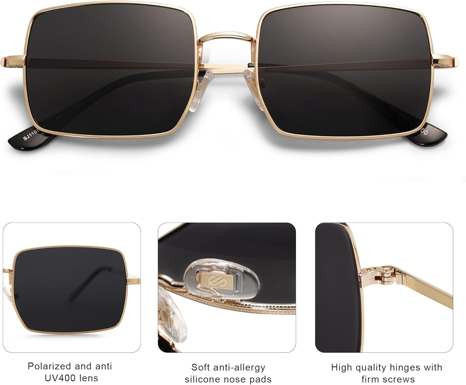 SOJOS Rectangle Polygon Polarized Sunglasses for Women Men Retro Classic Vintage Shades SJ1168 - Image 4