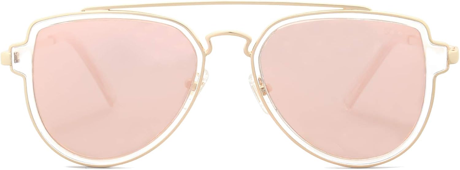 SOJOS Retro Polarized Double Bridge Sunglasses for Men Women Mirrored Lens SJ1051