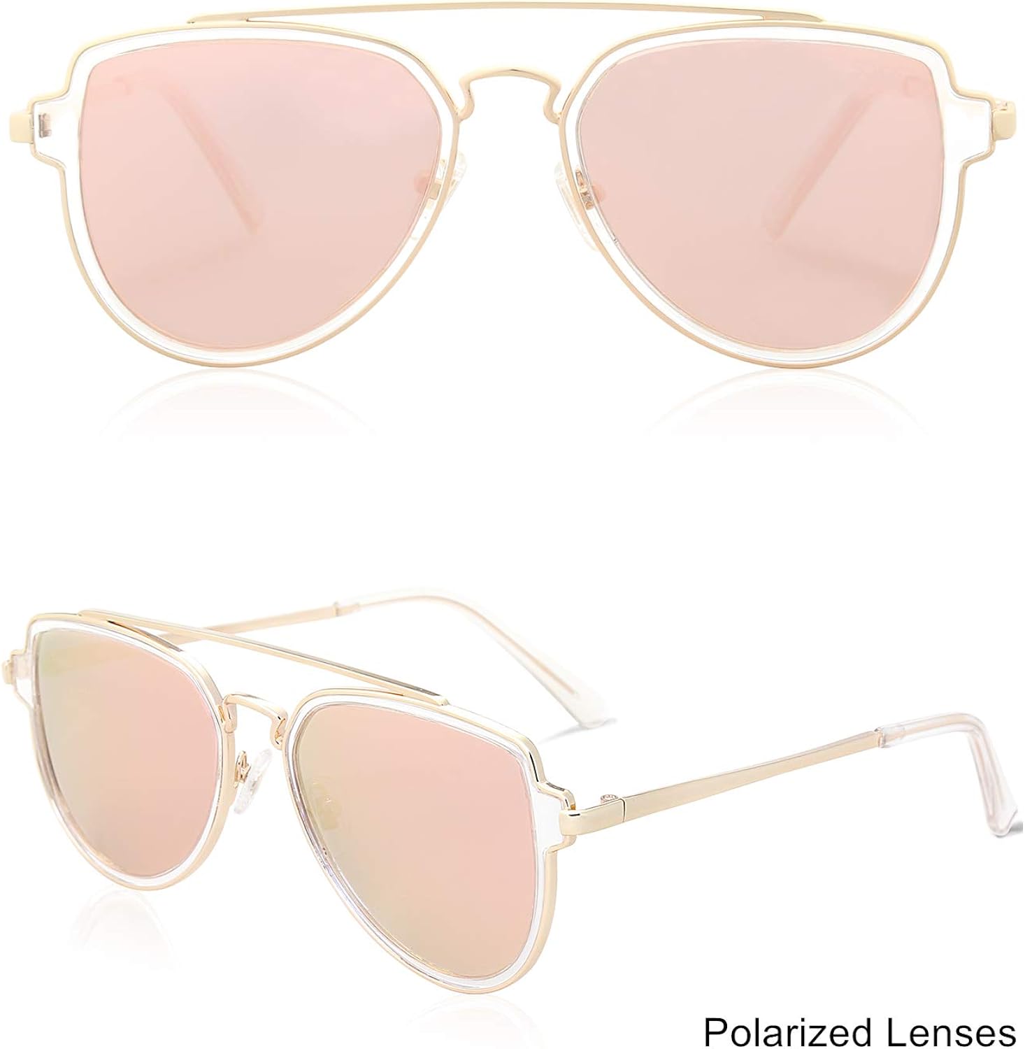 SOJOS Retro Polarized Double Bridge Sunglasses for Men Women Mirrored Lens SJ1051 - Image 2