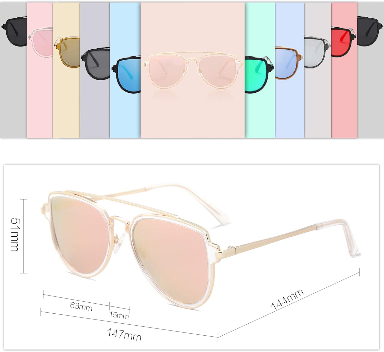 SOJOS Retro Polarized Double Bridge Sunglasses for Men Women Mirrored Lens SJ1051 - Image 3