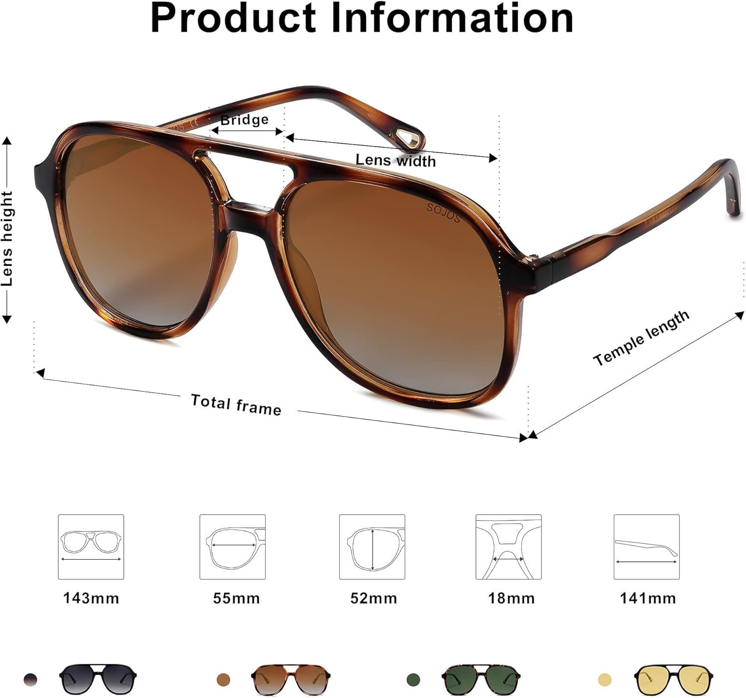 SOJOS Retro Square Polarized Aviator Trendy Sunglasses for Women and Men - Image 4