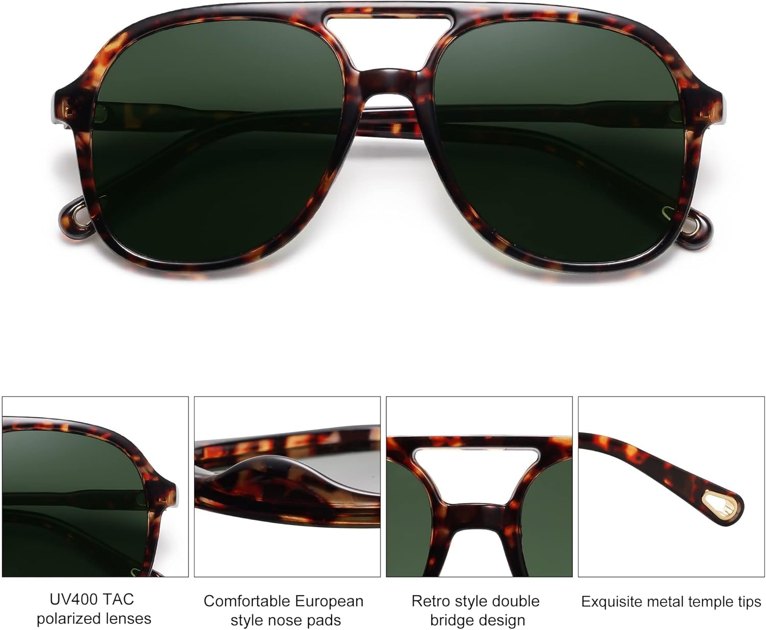 SOJOS Retro Square Polarized Aviator Trendy Sunglasses for Women and Men - Image 2