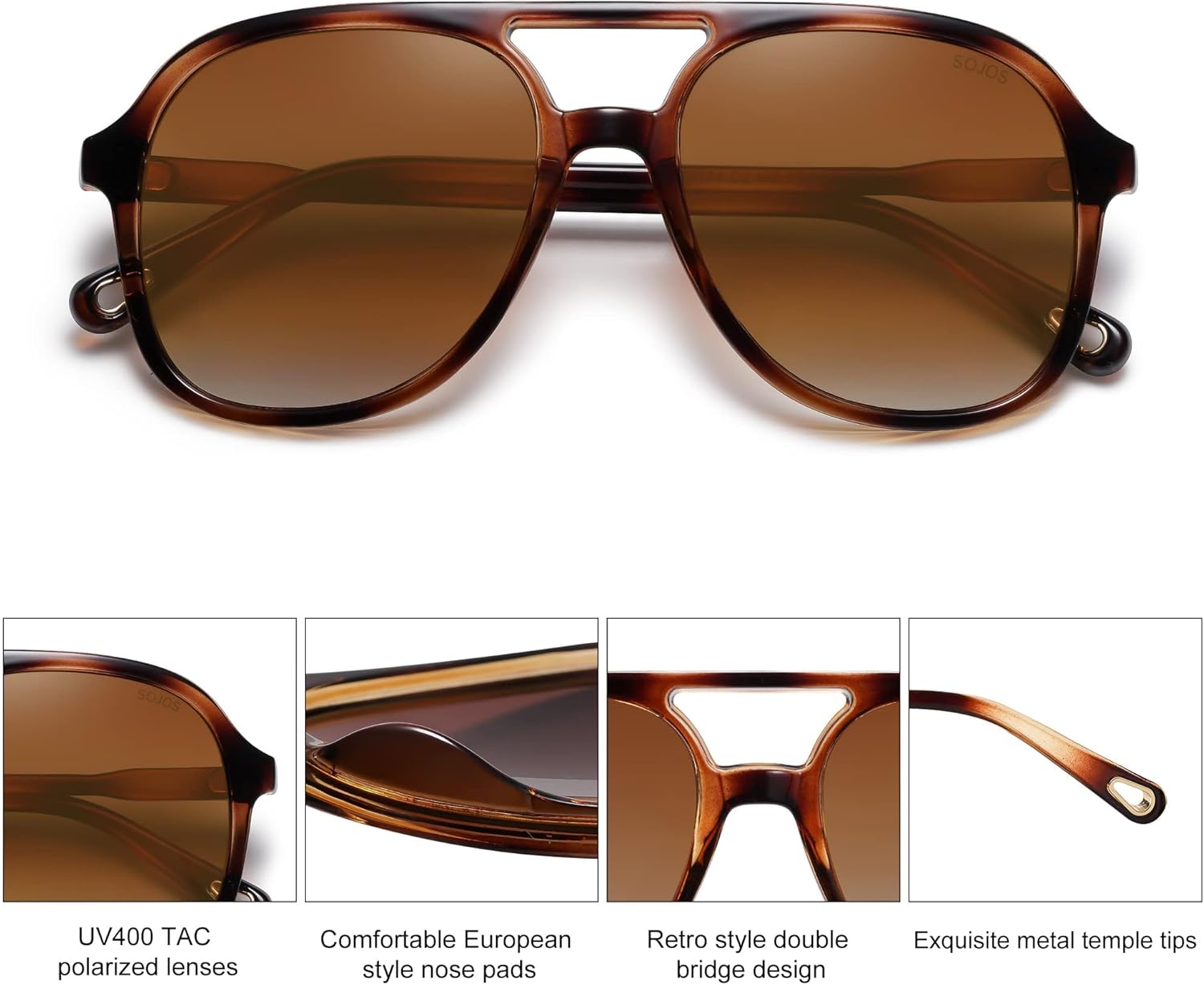 SOJOS Retro Square Polarized Aviator Trendy Sunglasses for Women and Men - Image 2